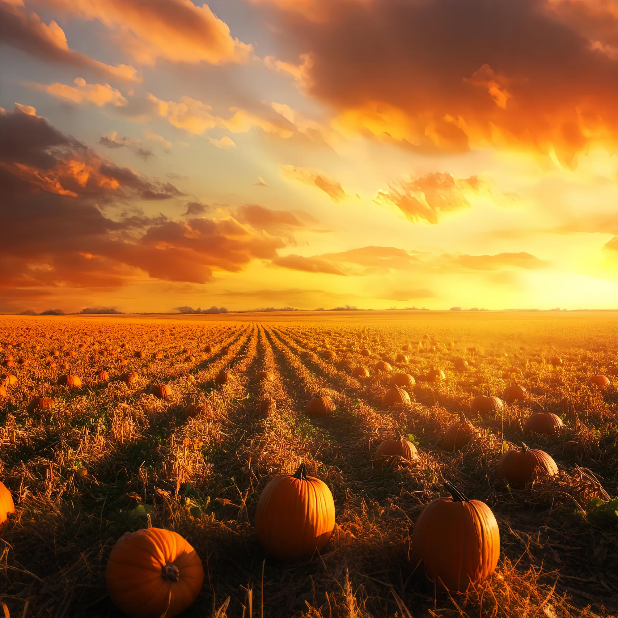 Fond Photo Automne Rangées Citrouilles Horizon Lumineux LXX58-167