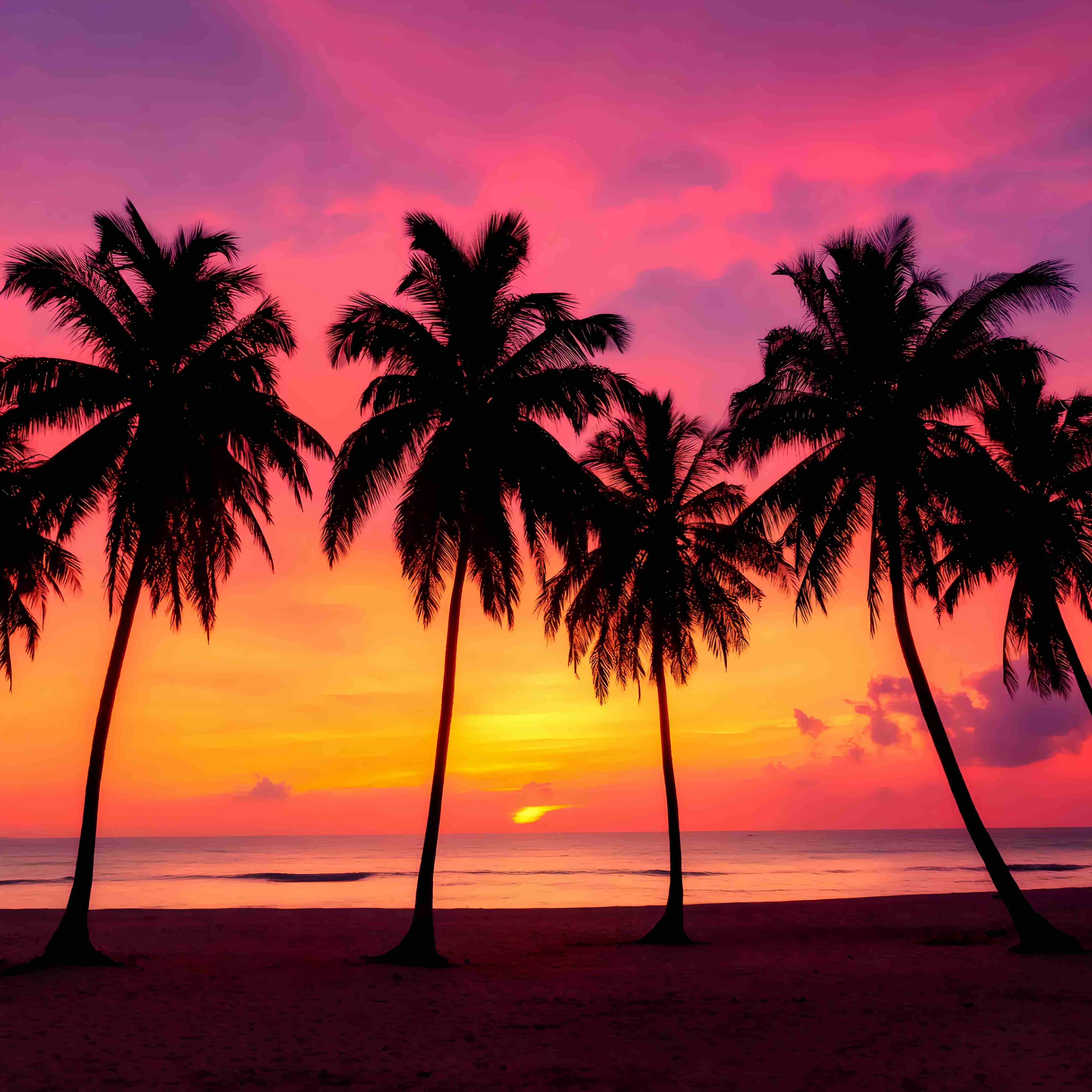 Fond Photo Automne Silhouettes Palmiers Coucher Soleil Tropical LXX58-170