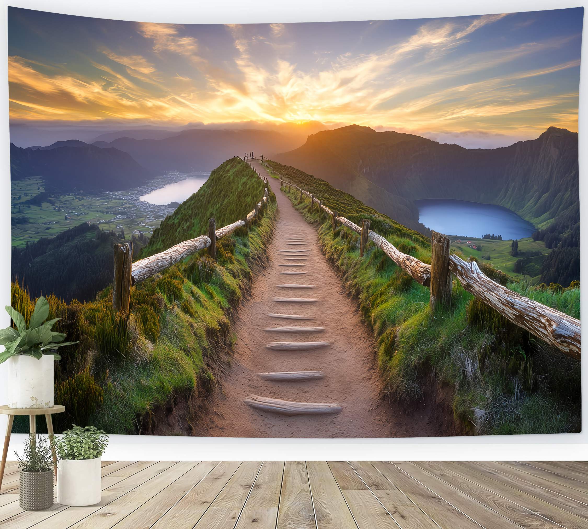 Toile de fond Automne Chemin Crête Montagne Lever Soleil LXX58-172