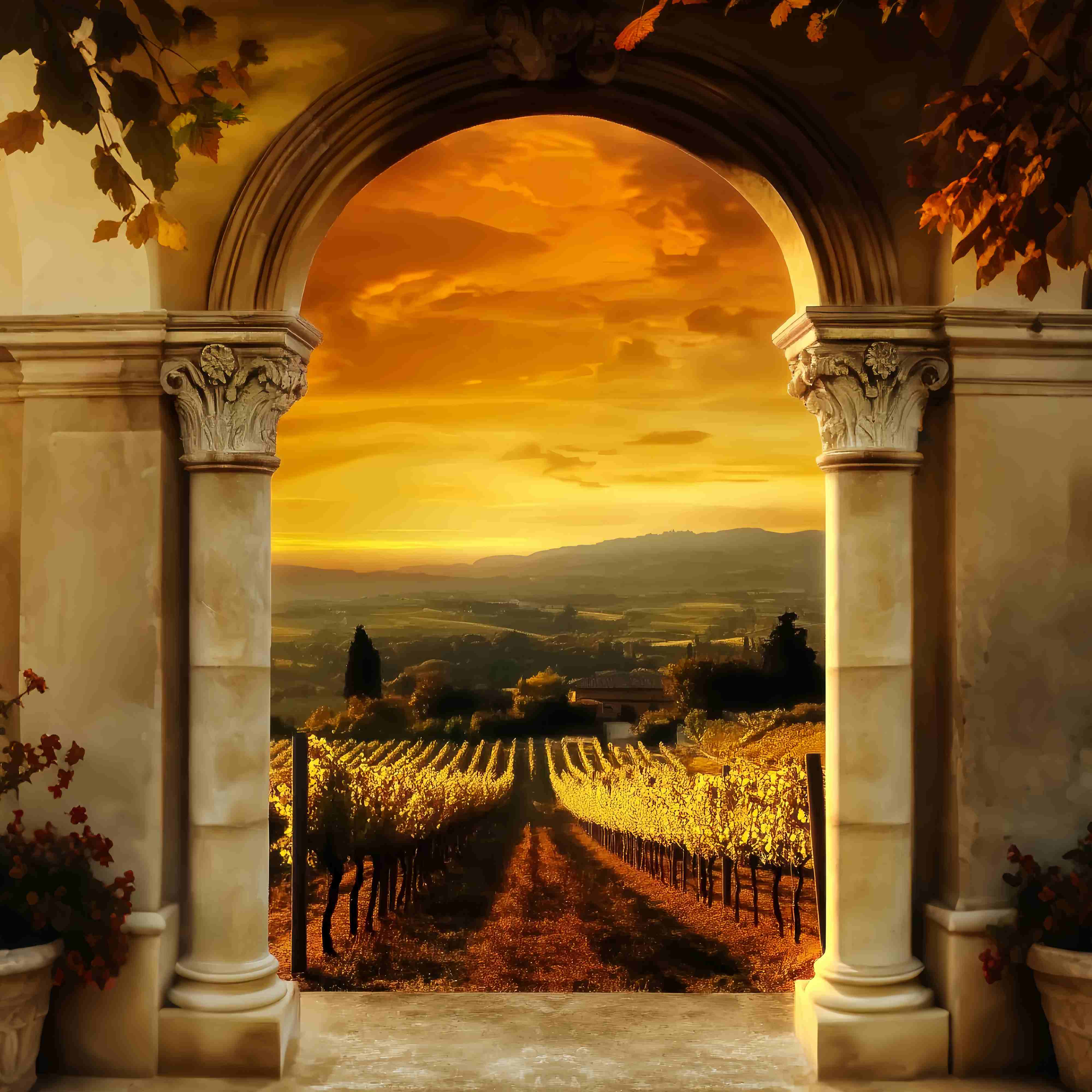 Toile de fond Automne Vue Arc Vignoble Doré LXX58-174