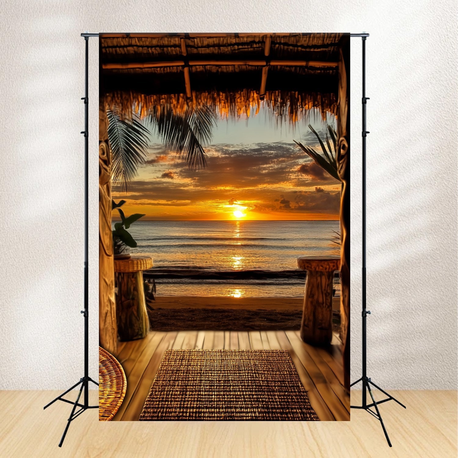 Toile de fond Automne Horizon Coucher Soleil Hutte Tropicale LXX58-176