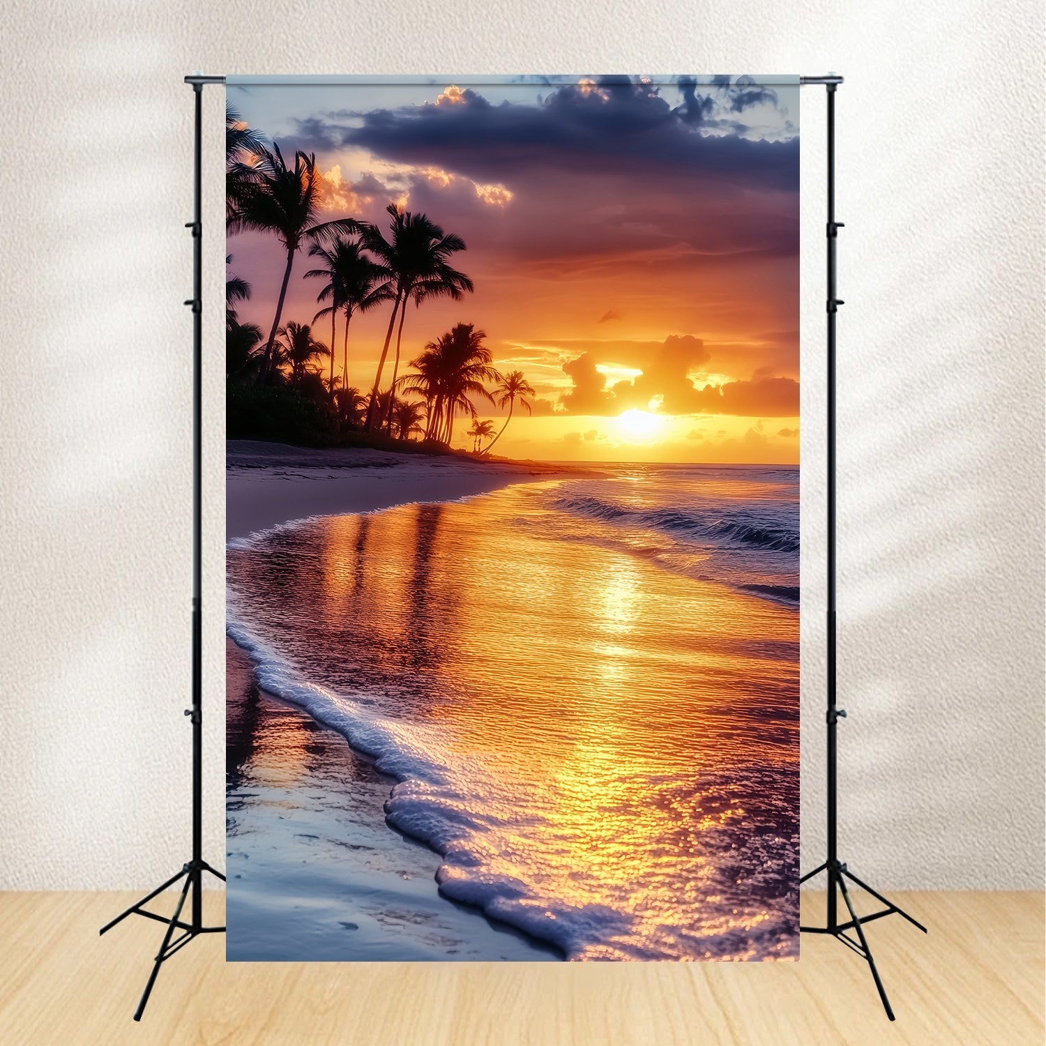 Toile de fond Automne Lueur Coucher Soleil Côte Tropicale Palmier LXX58-179