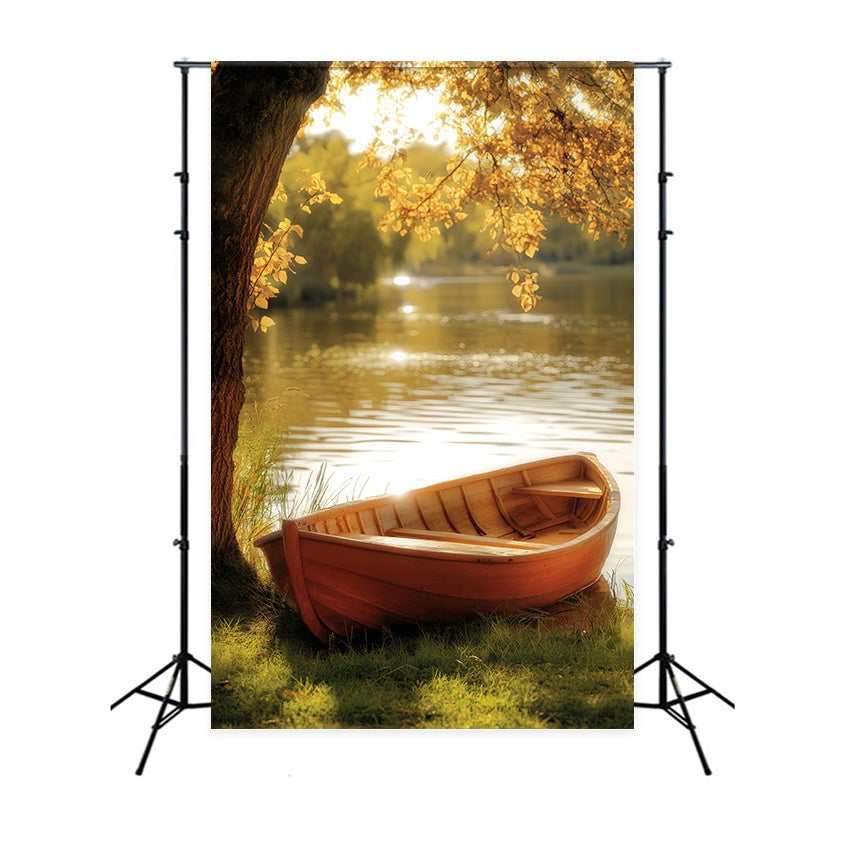Toile de fond Automne Tranquillité Lac Doré Barque LXX58-180