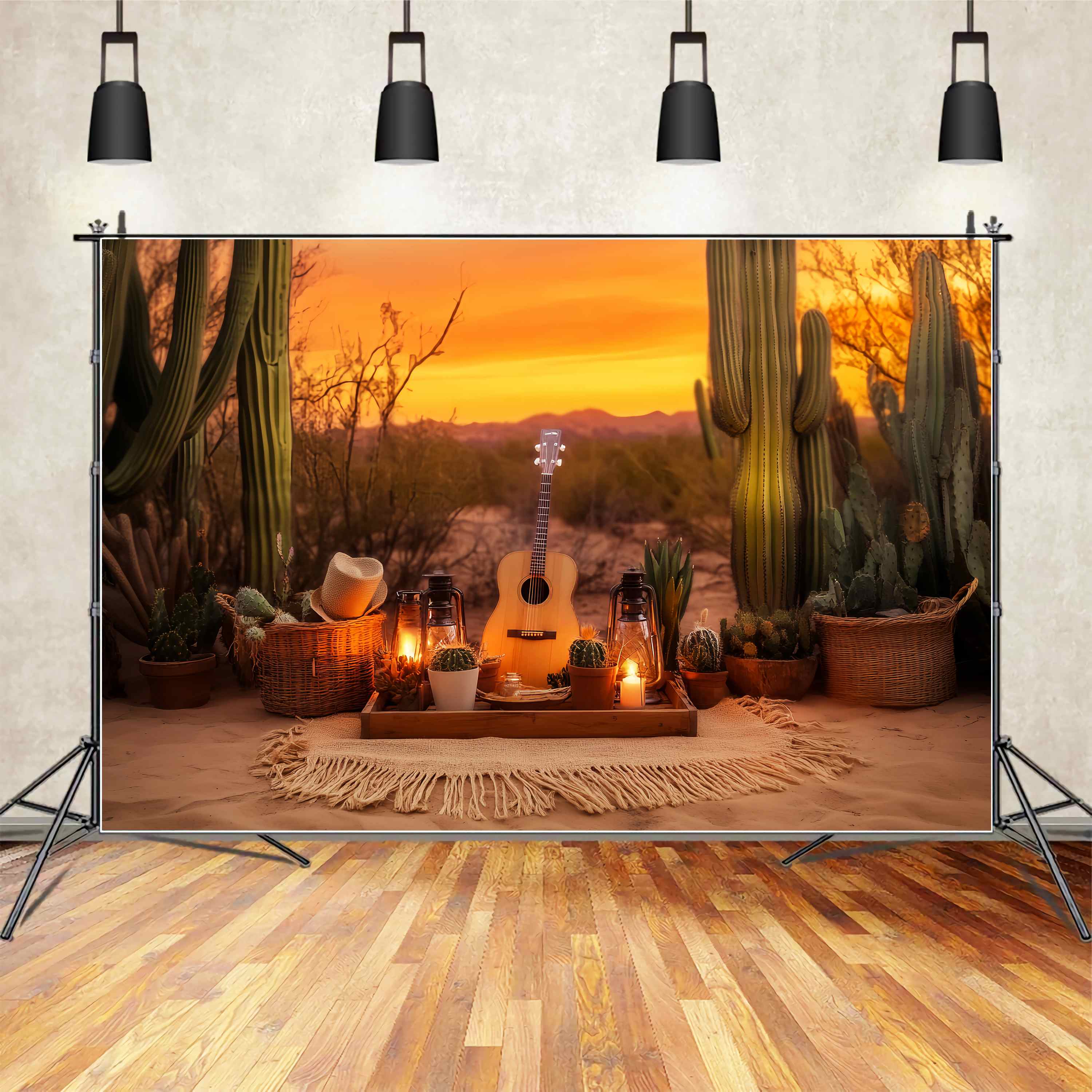 Toile de fond Photo Automne Arrangement Pique-Nique Cactus Coucher Soleil LXX58-194