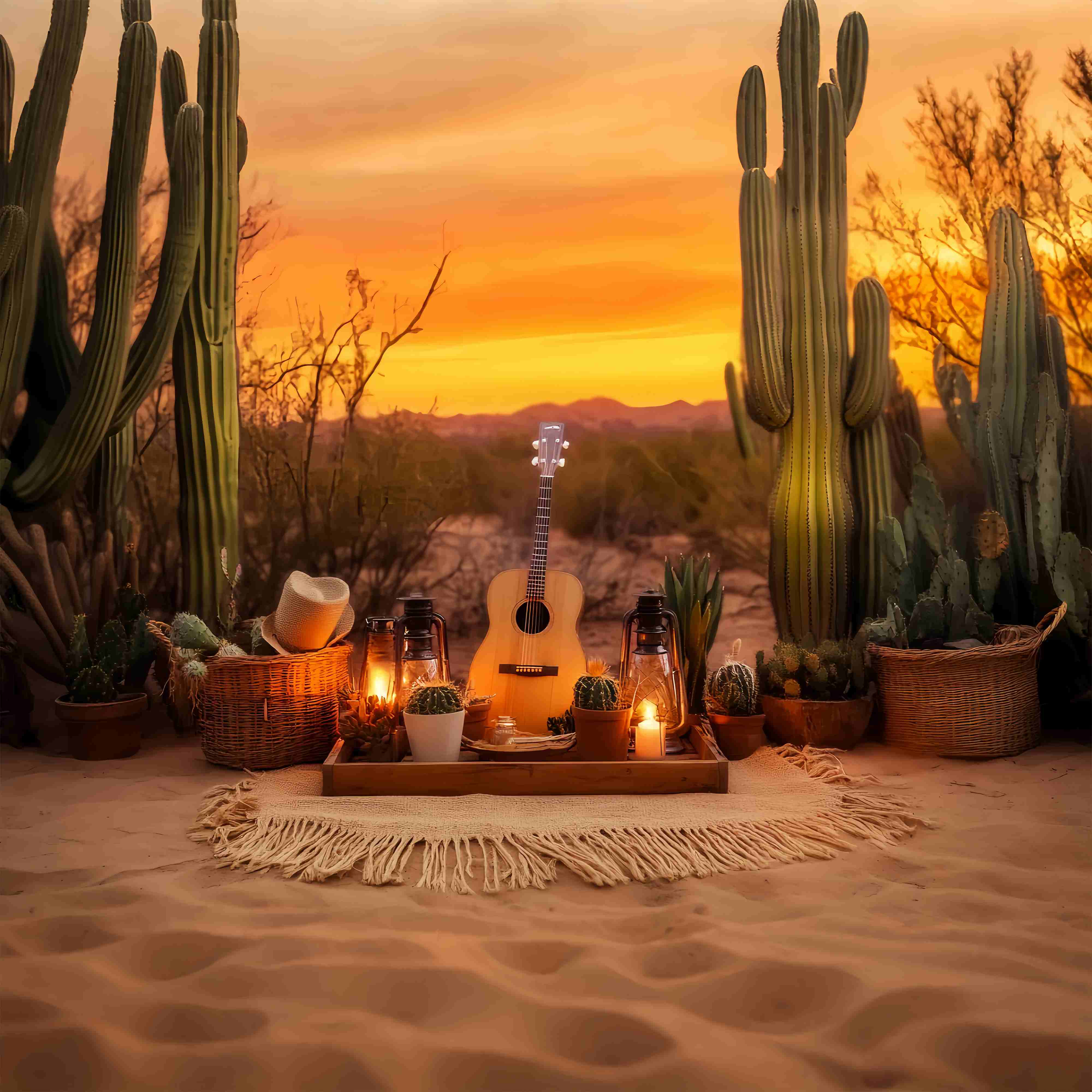 Toile de fond Photo Automne Arrangement Pique-Nique Cactus Coucher Soleil LXX58-194