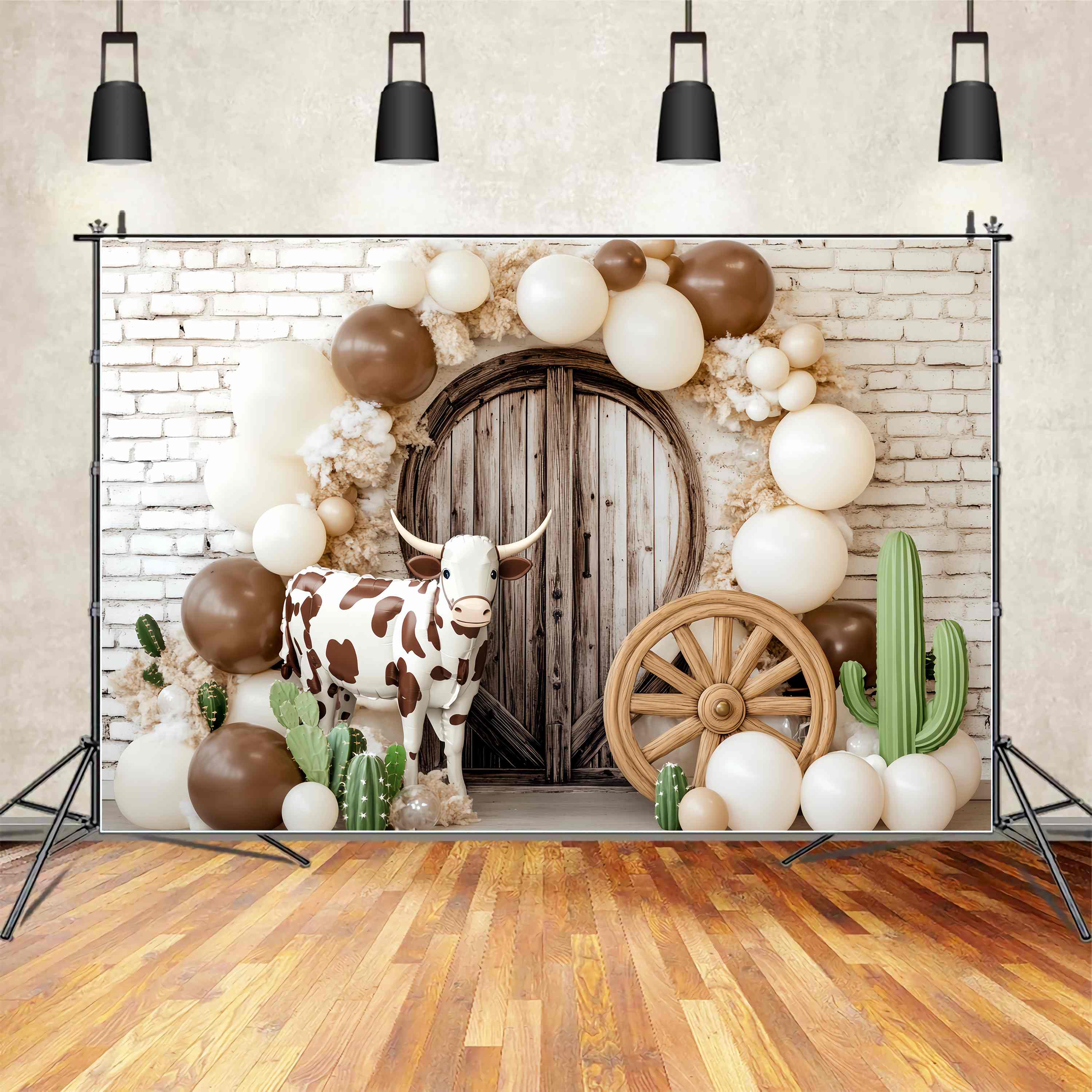 Toile de fond Photo Automne Arche Ballons Imprimé Vache LXX58-196