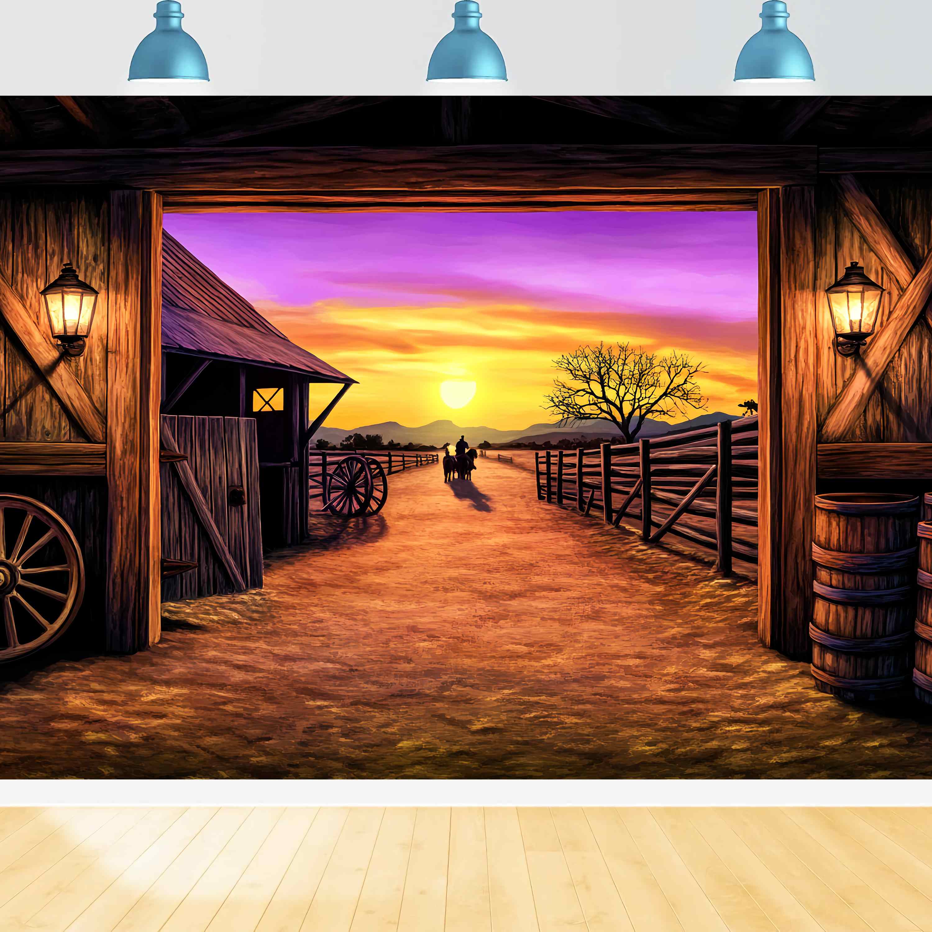 Toile de fond Photo Automne Vue Grange Ranch Coucher Soleil LXX58-199