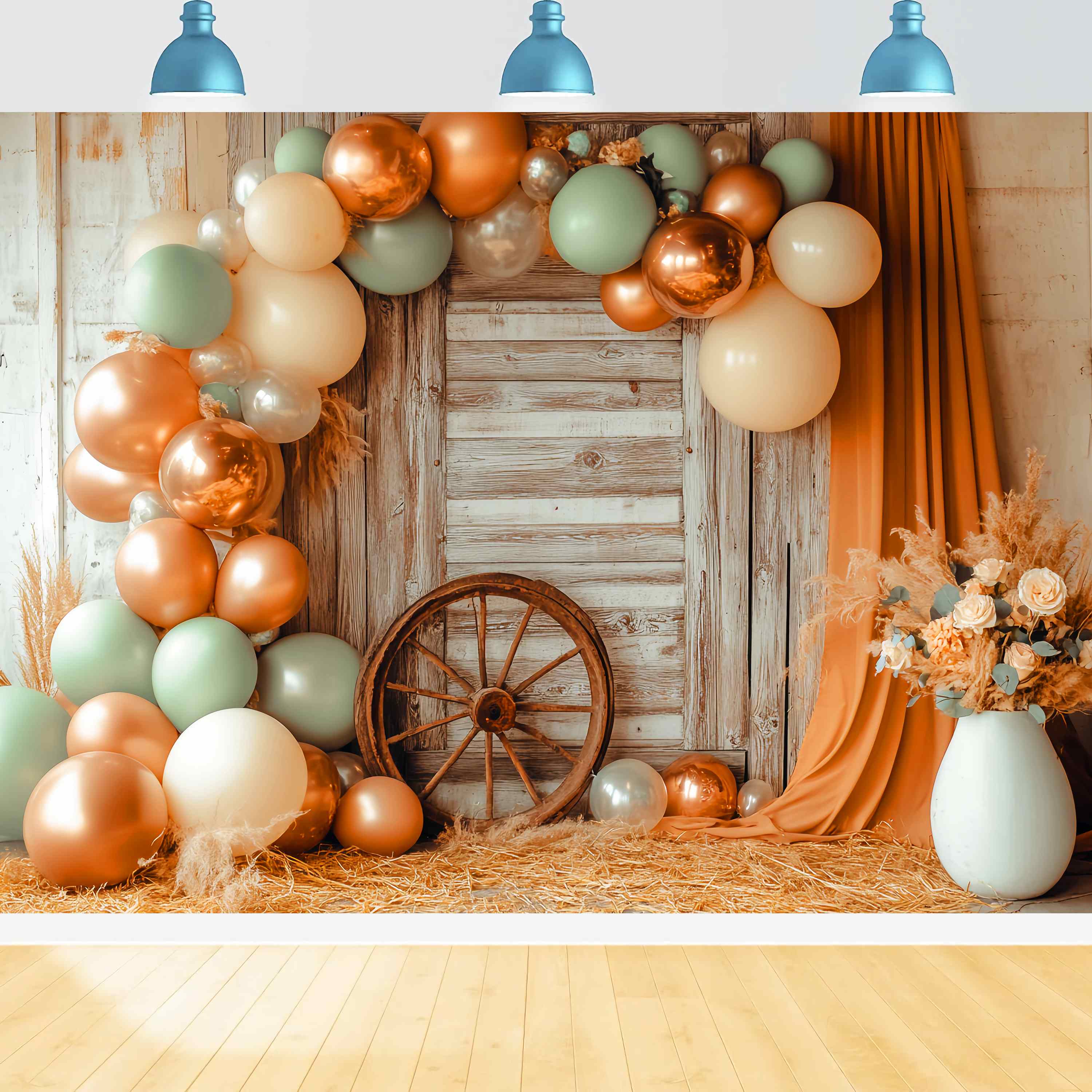 Toile de fond Photo Automne Guirlande Ballons Porte Rustique LXX58-200