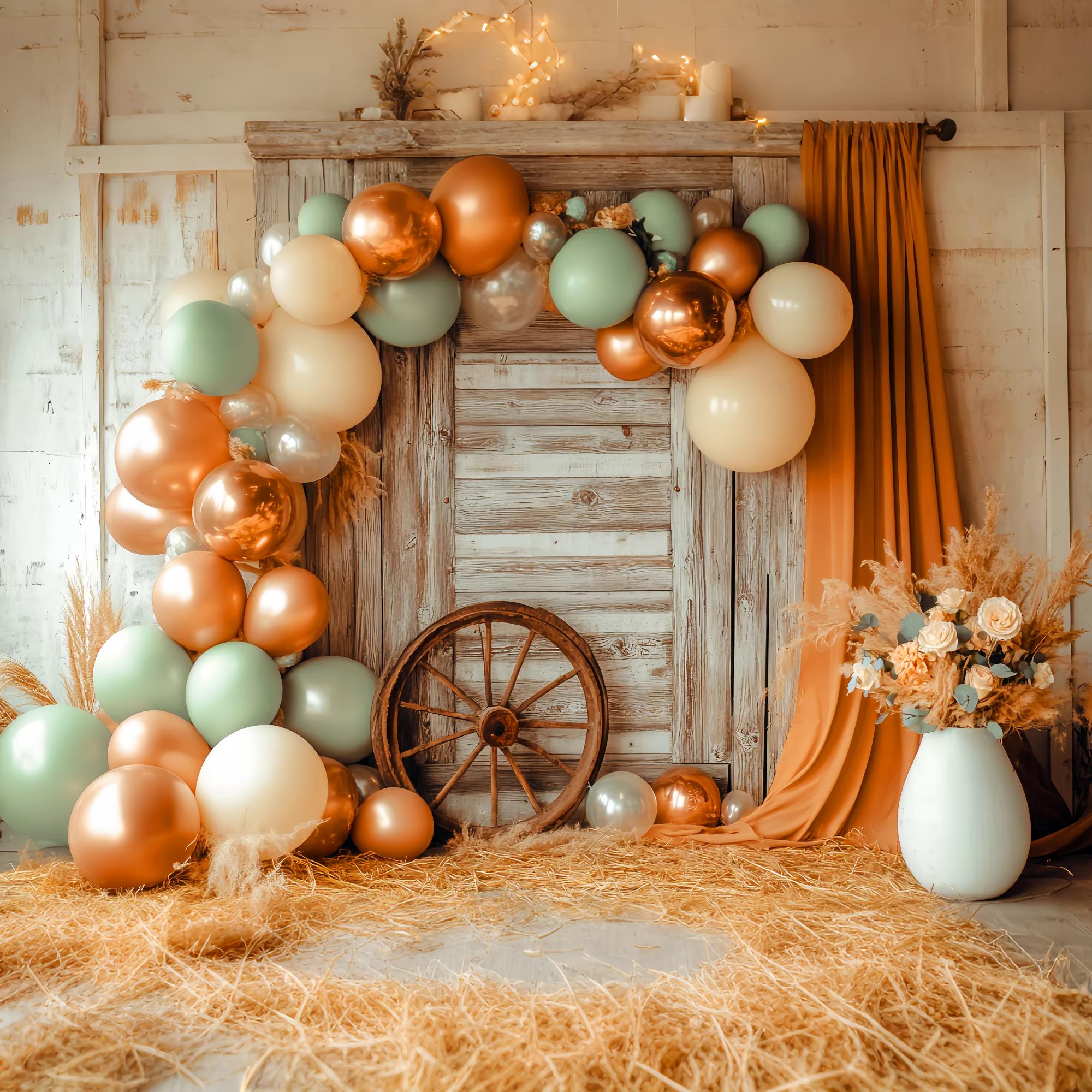 Toile de fond Photo Automne Guirlande Ballons Porte Rustique LXX58-200