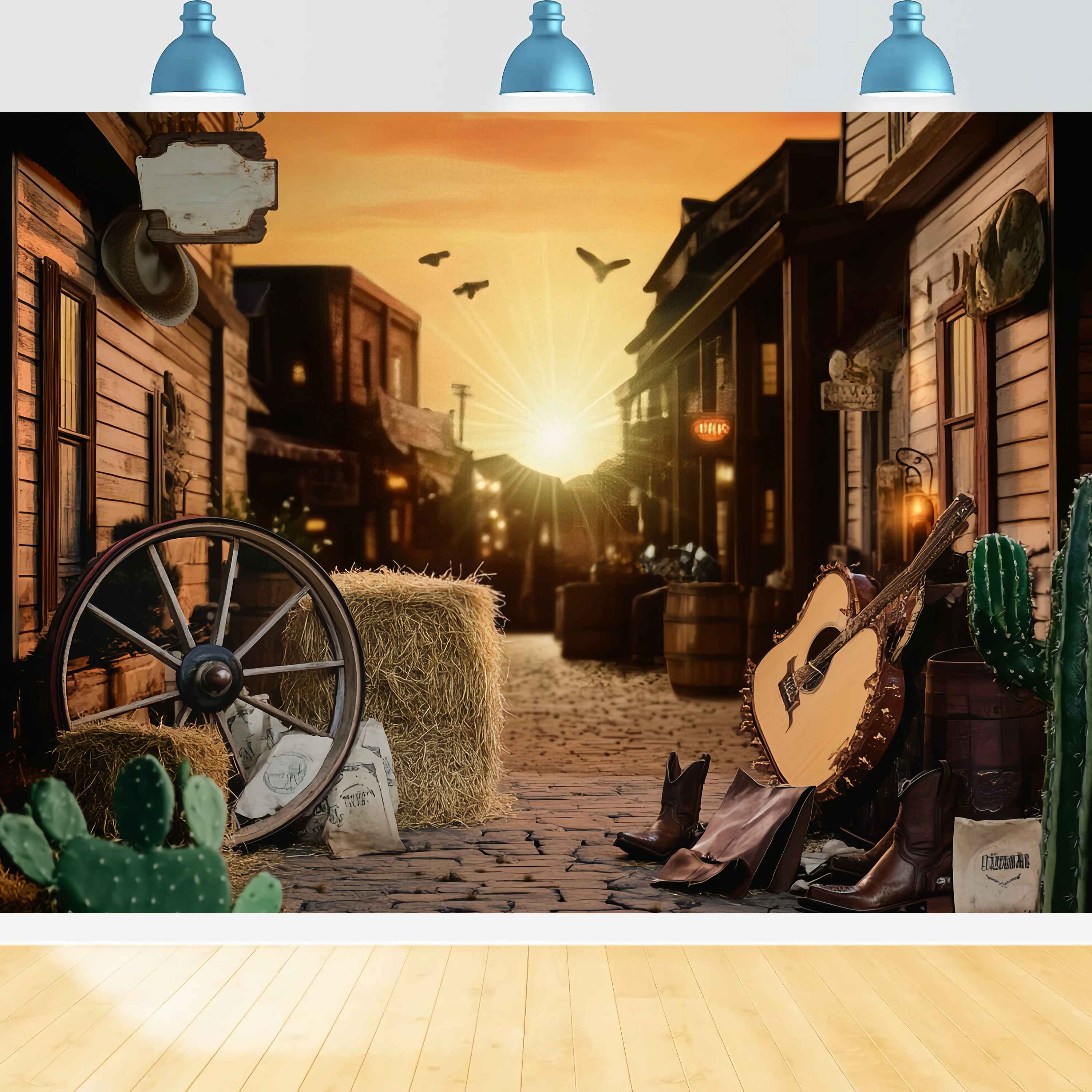 Toile de fond Photo Automne Guitare Rue Western Coucher Soleil LXX58-204