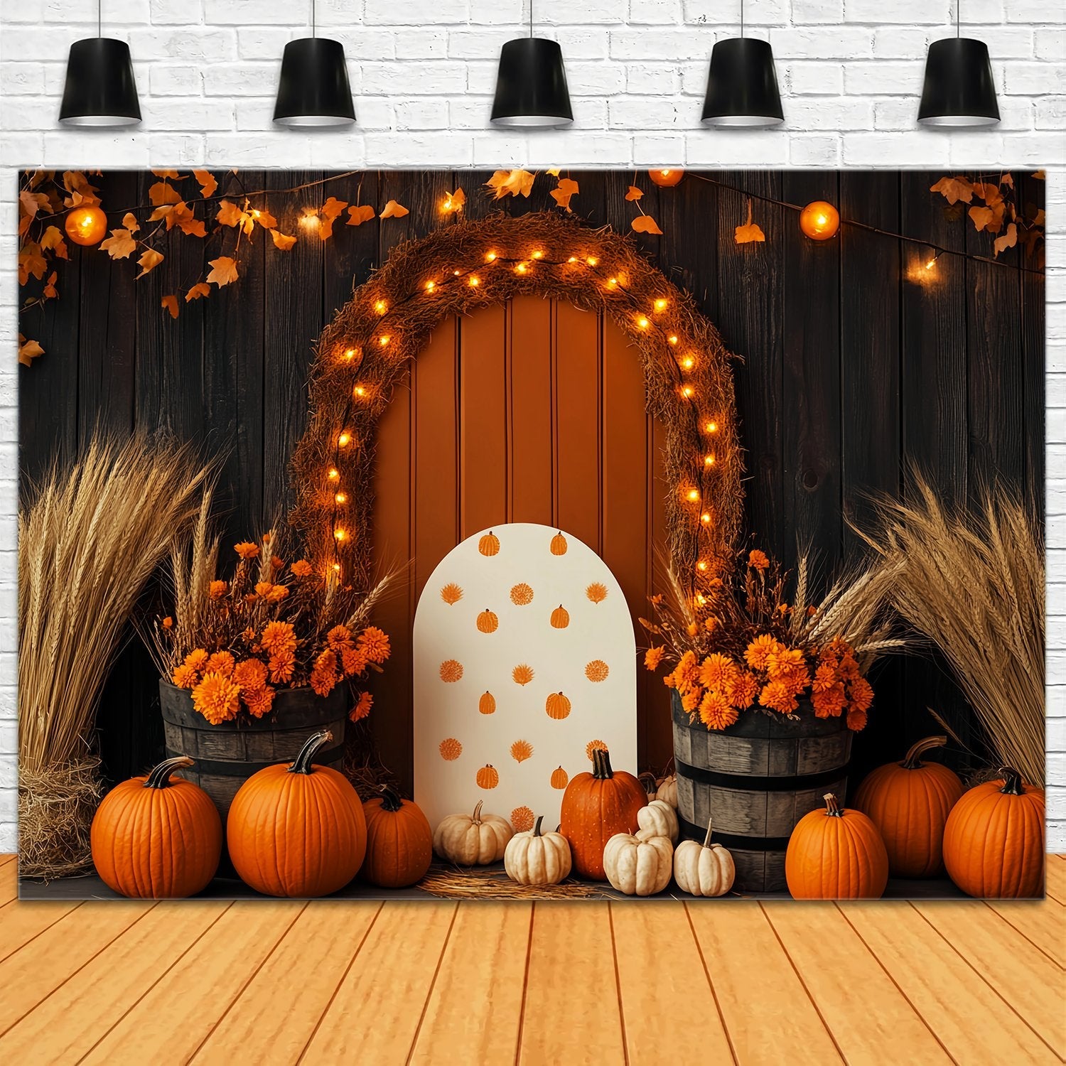 Toile de fond Photo Automne Décor Arc Citrouille Blé Floral LXX58-210