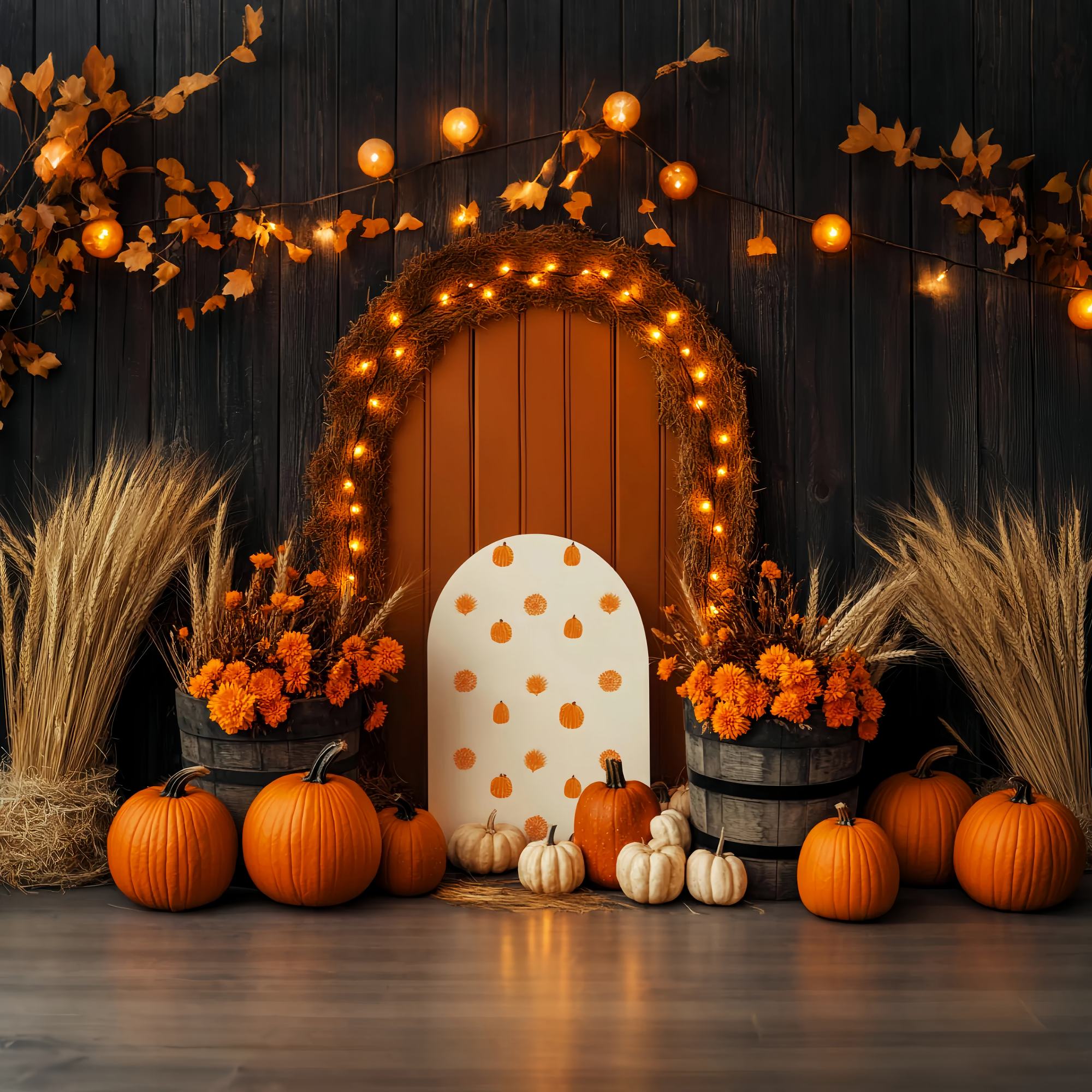 Toile de fond Photo Automne Décor Arc Citrouille Blé Floral LXX58-210