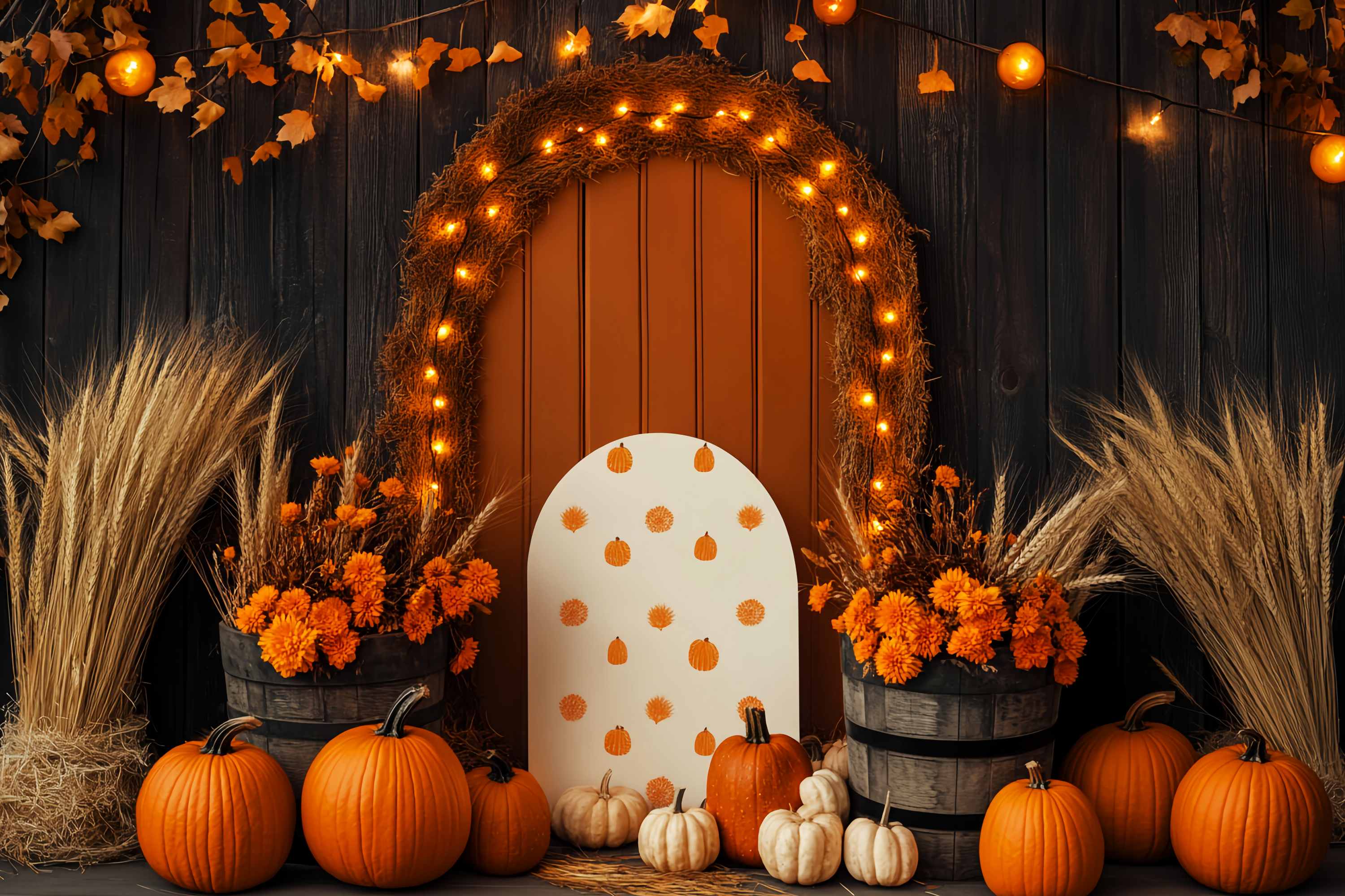 Toile de fond Photo Automne Décor Arc Citrouille Blé Floral LXX58-210