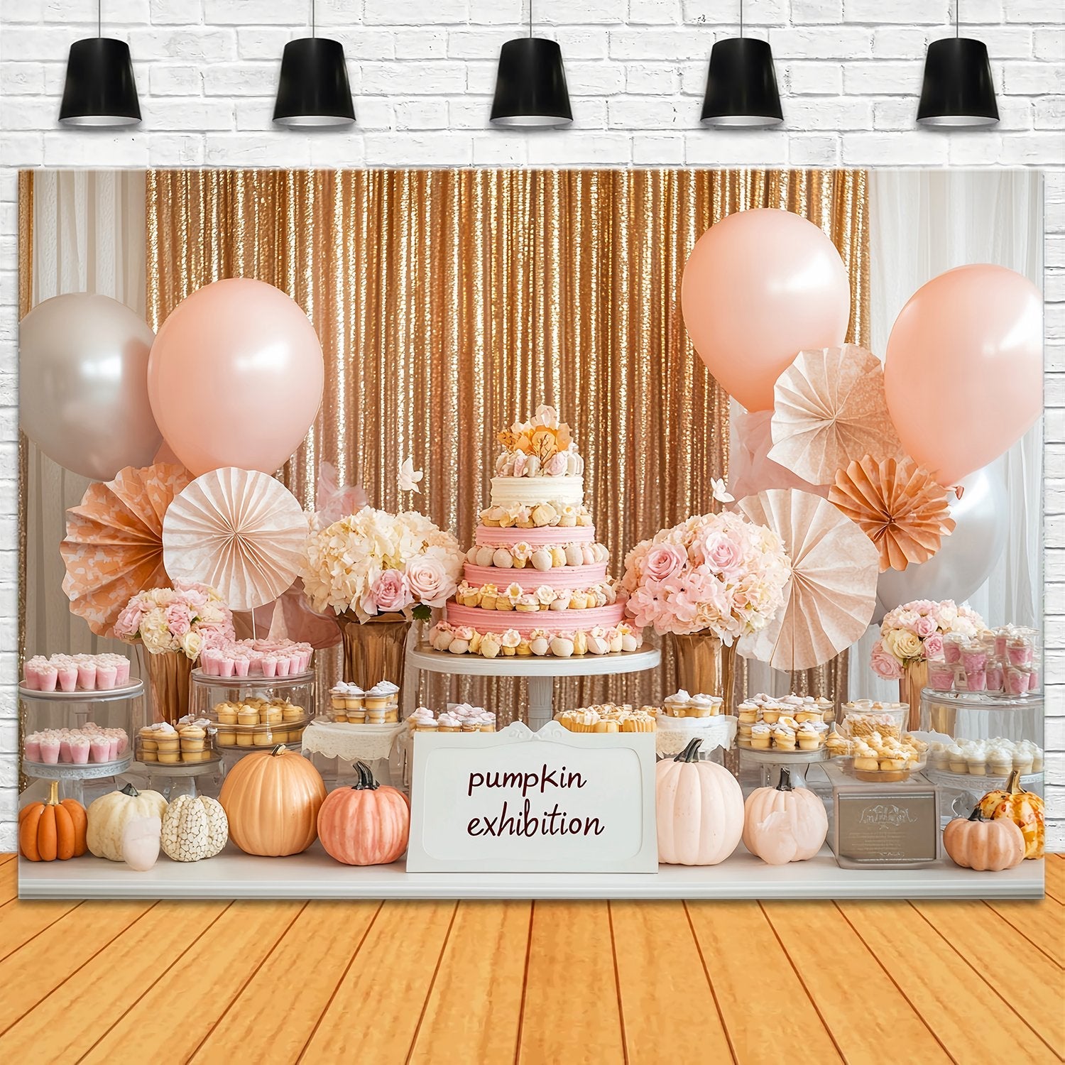 Toile de fond Photo Automne Accents Citrouille Table Dessert Rose LXX58-212