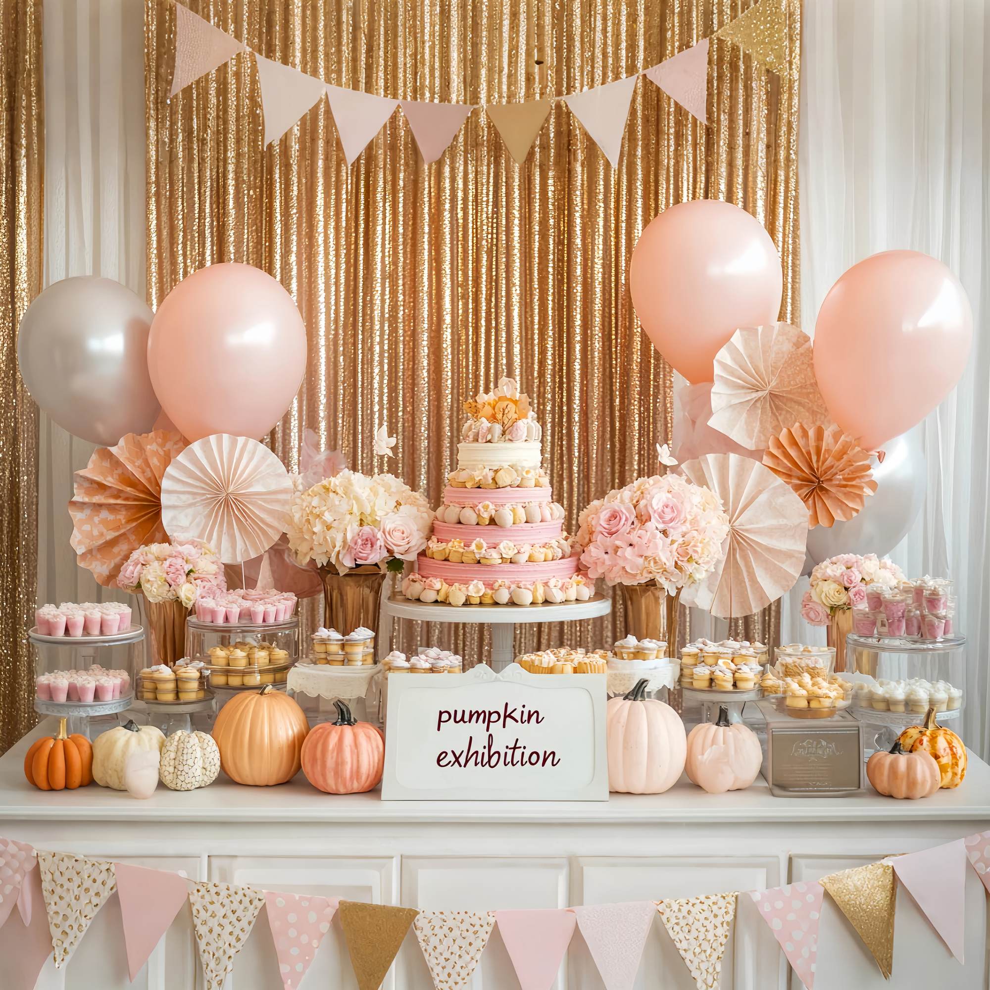 Toile de fond Photo Automne Accents Citrouille Table Dessert Rose LXX58-212
