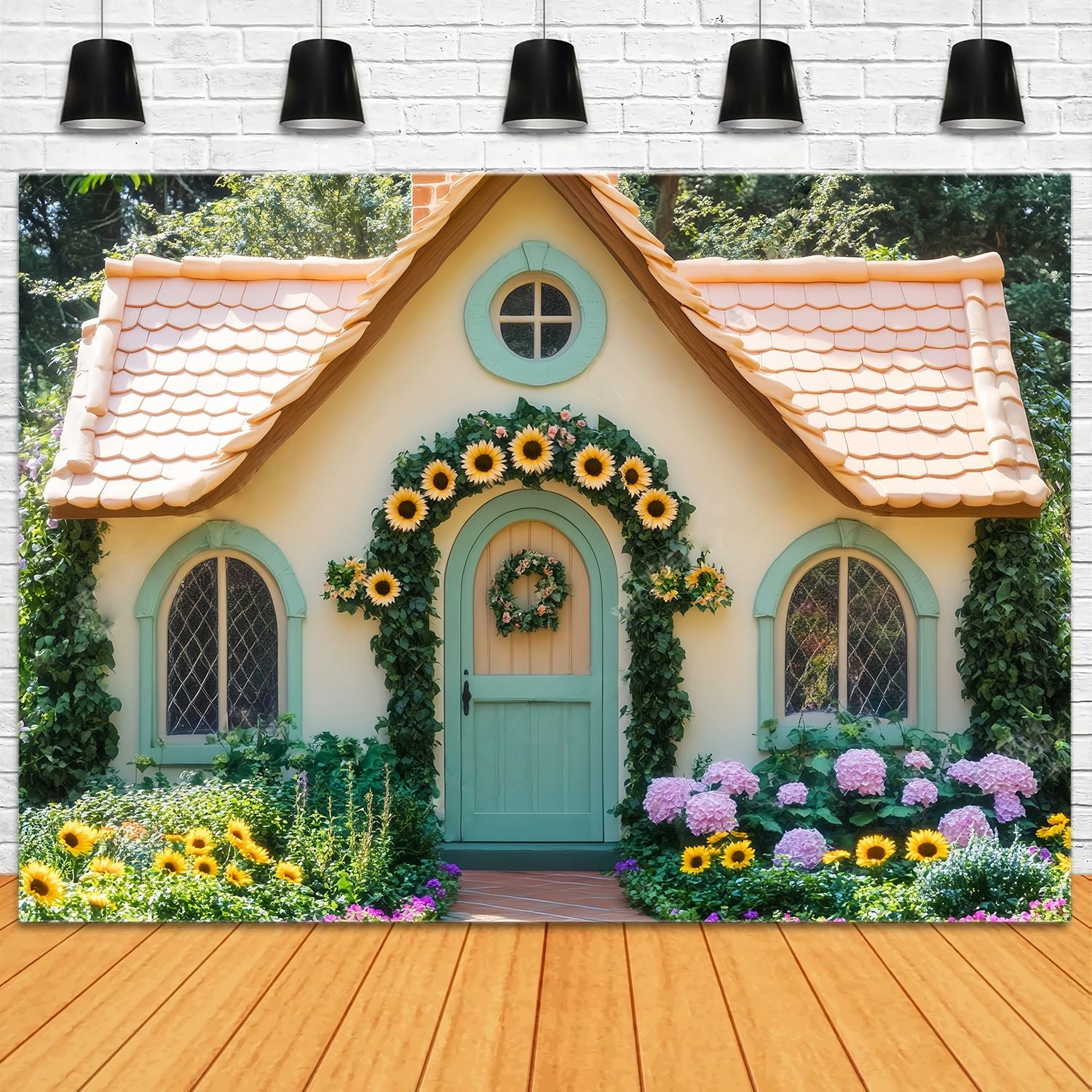 Toile de fond Photo Automne Jardin Floral Tournesol Porte Cottage LXX58-214
