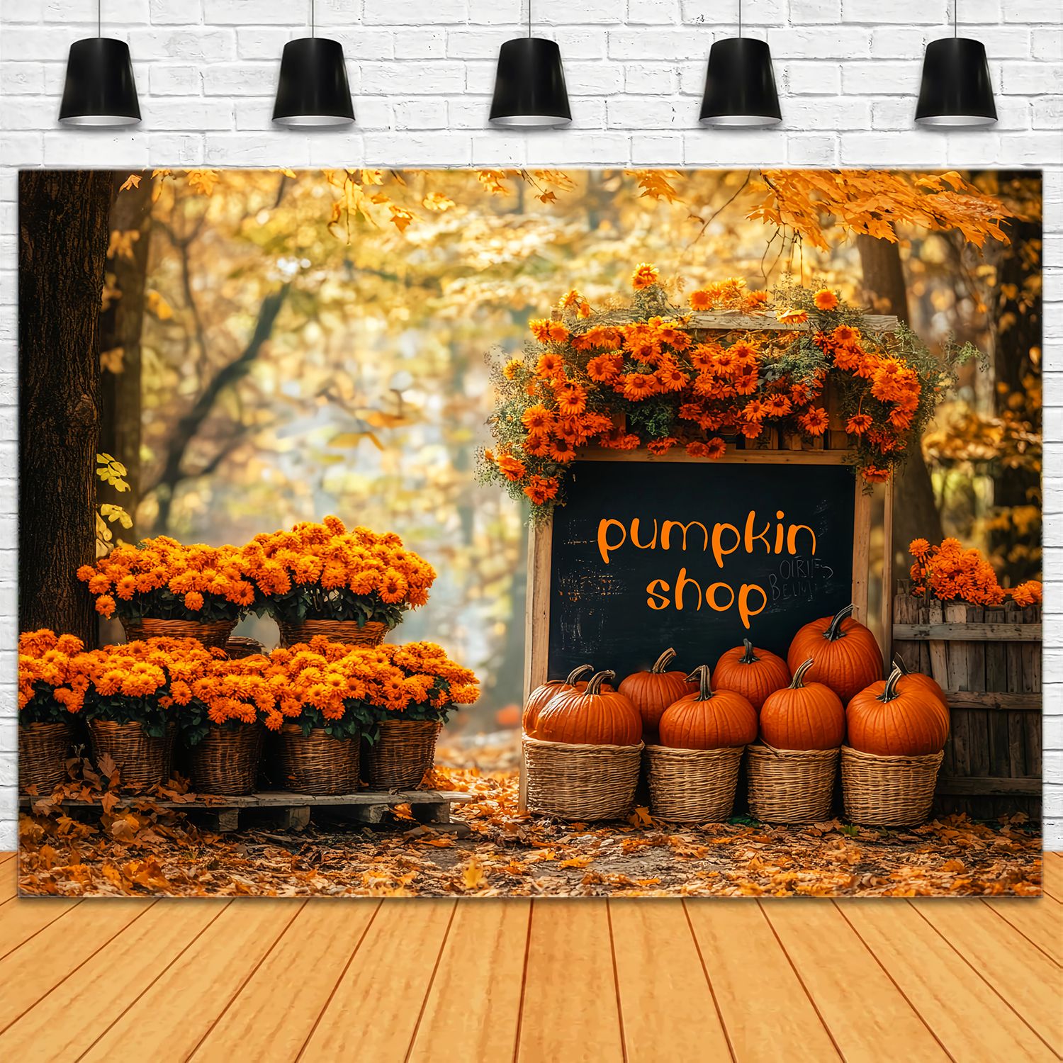 Toile de fond Photo Automne Marché Fleurs Automne Boutique Citrouilles LXX58-215