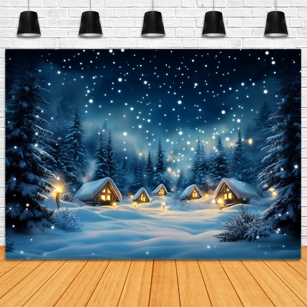 Toile de fond Hiver Cabane Enneigée Forêt Nocturne CSH58-216