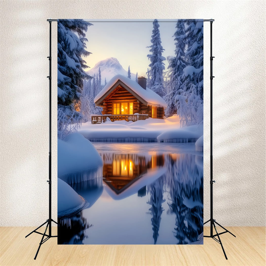 Toile de fond Hiver Reflet Neigeux Cabane Chaleureuse CSH58-221