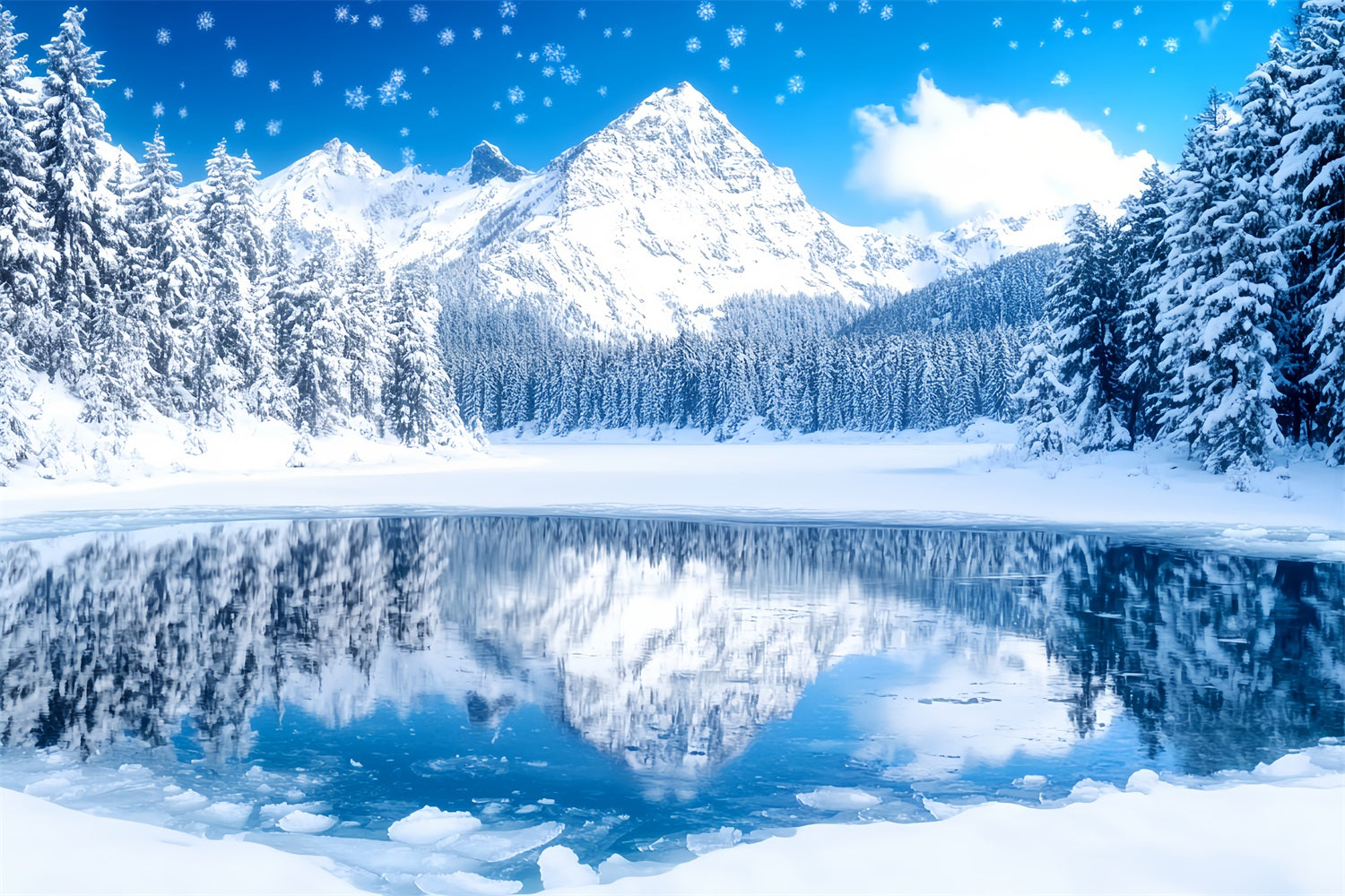 Toile de fond Hiver Lac de Cristal Reflet Alpin CSH58-227