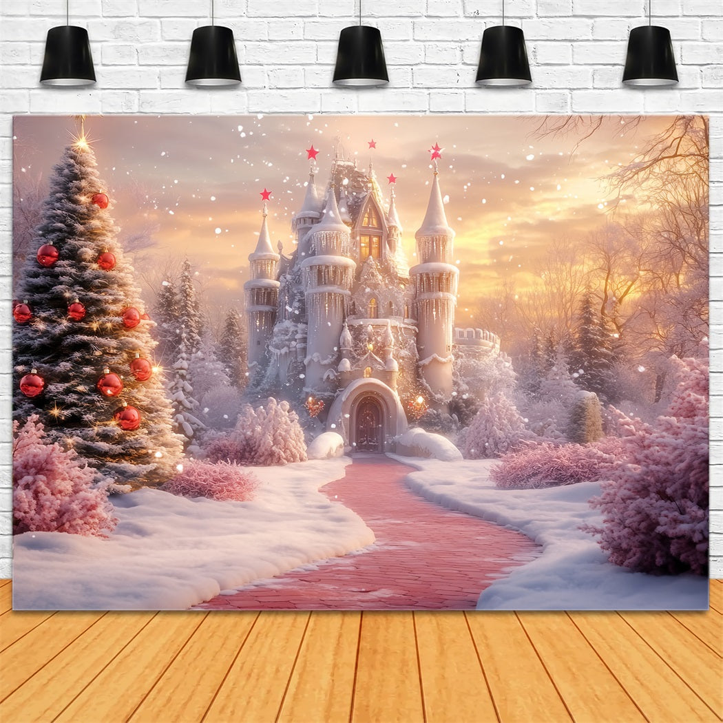 Toile de fond Hiver Château de Noël Sentier Neigeux CSH58-228