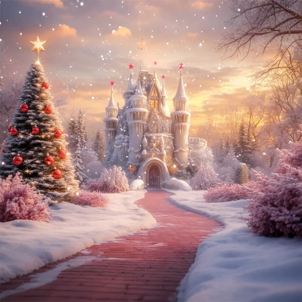 Toile de fond Hiver Château de Noël Sentier Neigeux CSH58-228