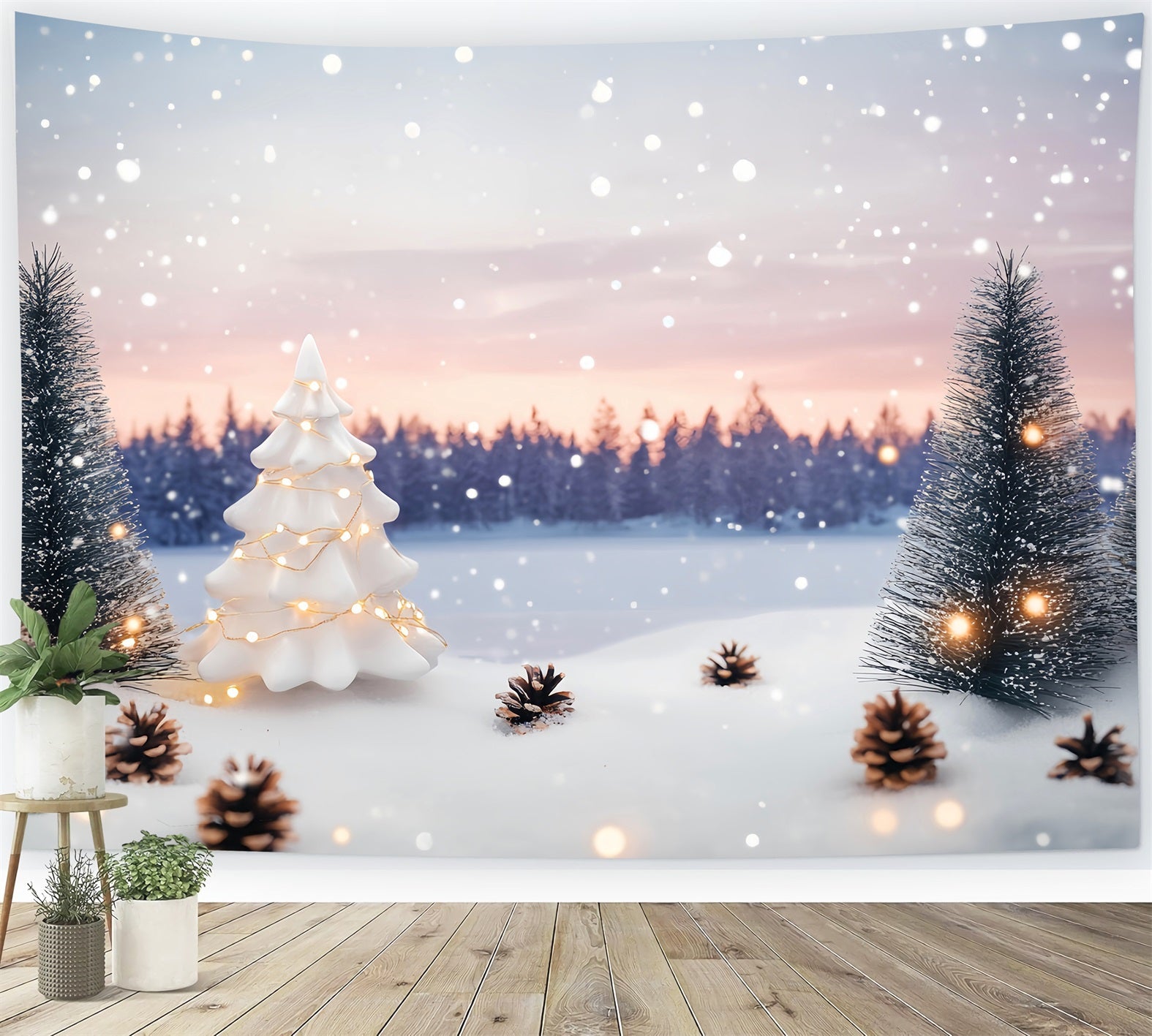 Toile de fond Hiver Pins Enneigés et Sapin Céramique CSH58-230
