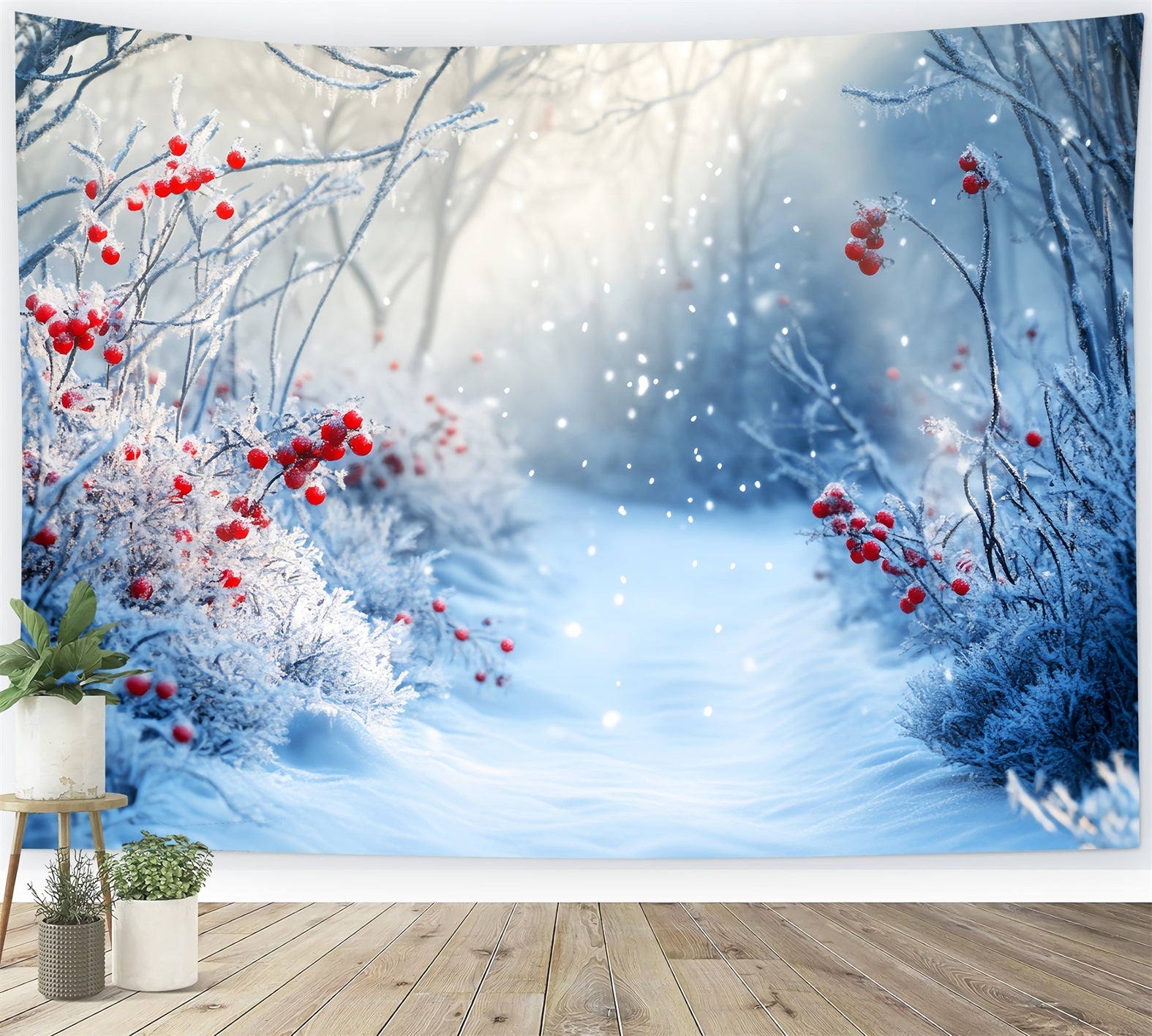 Toile de fond Hiver Sentier Givré et Baies Rouges CSH58-238