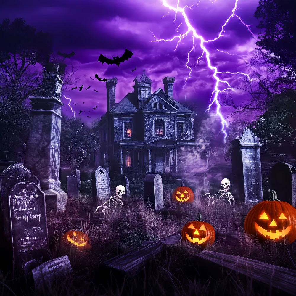 Toile photo halloween Horreur Foudre Violette Cimetière LXX58-24