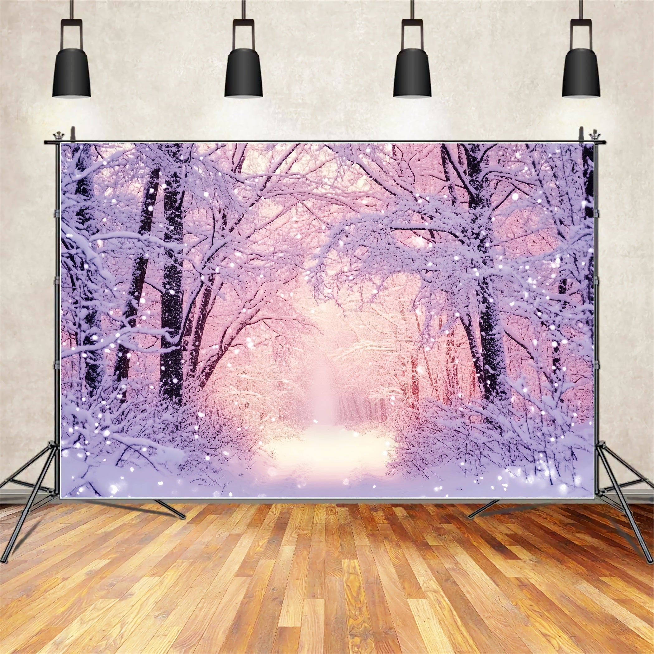 Toile de fond Hiver Forêt Enneigée Éclat Rose CSH58-240