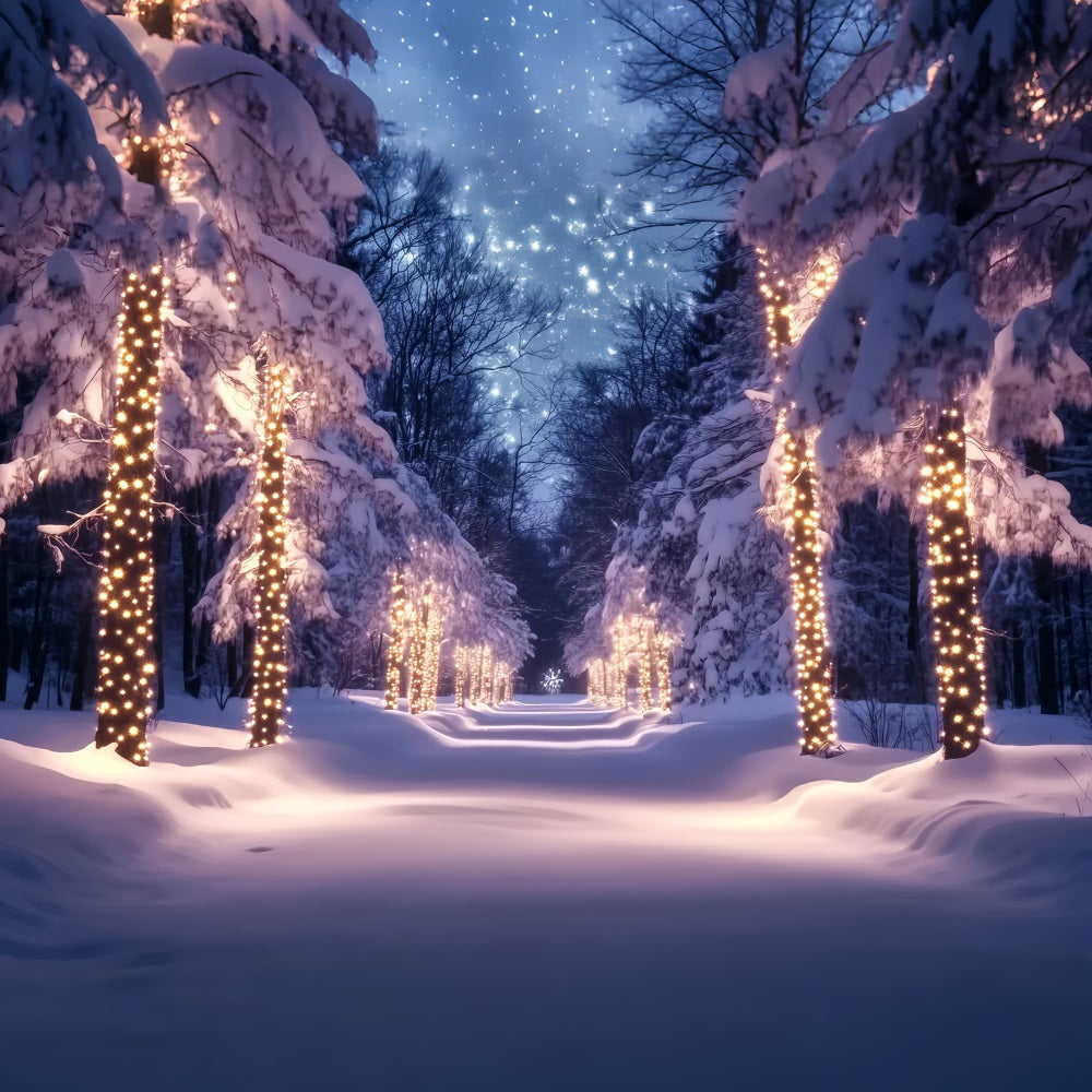 Toile de fond Hiver Chemin Enneigé Lumières Dorées CSH58-241