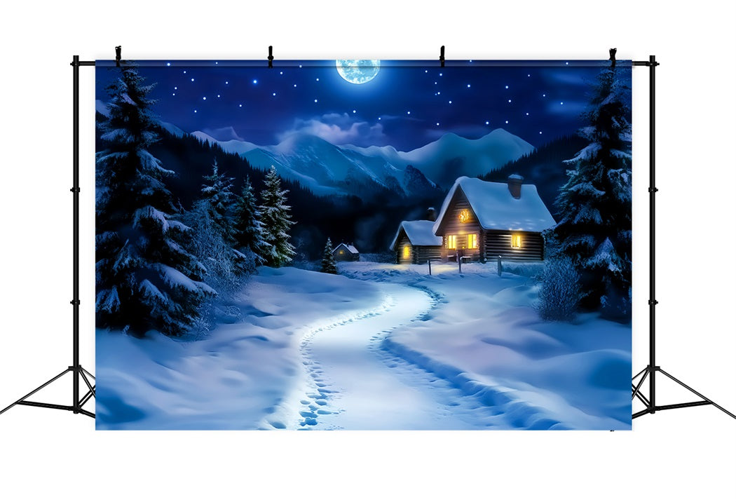 Toile de fond Hiver Chemin de Cabane Enneigé au Clair de Lune CSH58-244