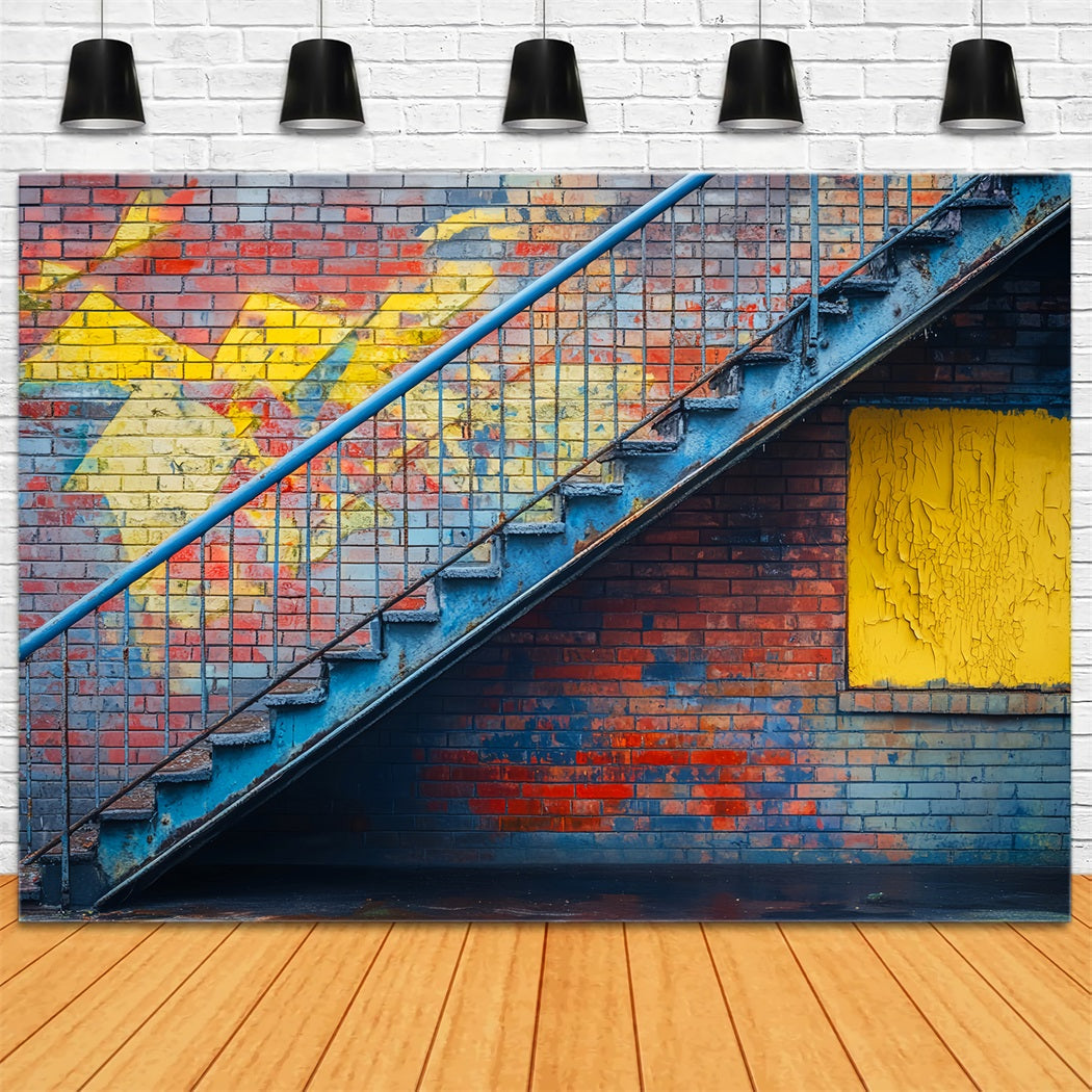 Toile de fond Graffiti Escalier Urbain Briques Couleurs LXX58-248