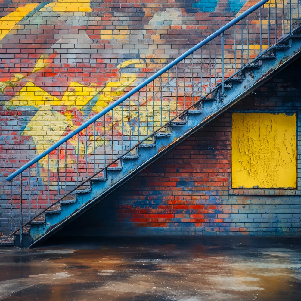 Toile de fond Graffiti Escalier Urbain Briques Couleurs LXX58-248