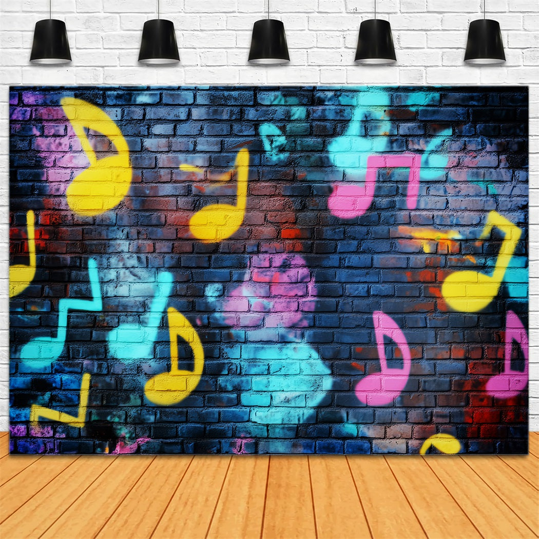Toile de fond Photo Graffiti Mur Briques Vibrant Notes Musicales LXX58-251
