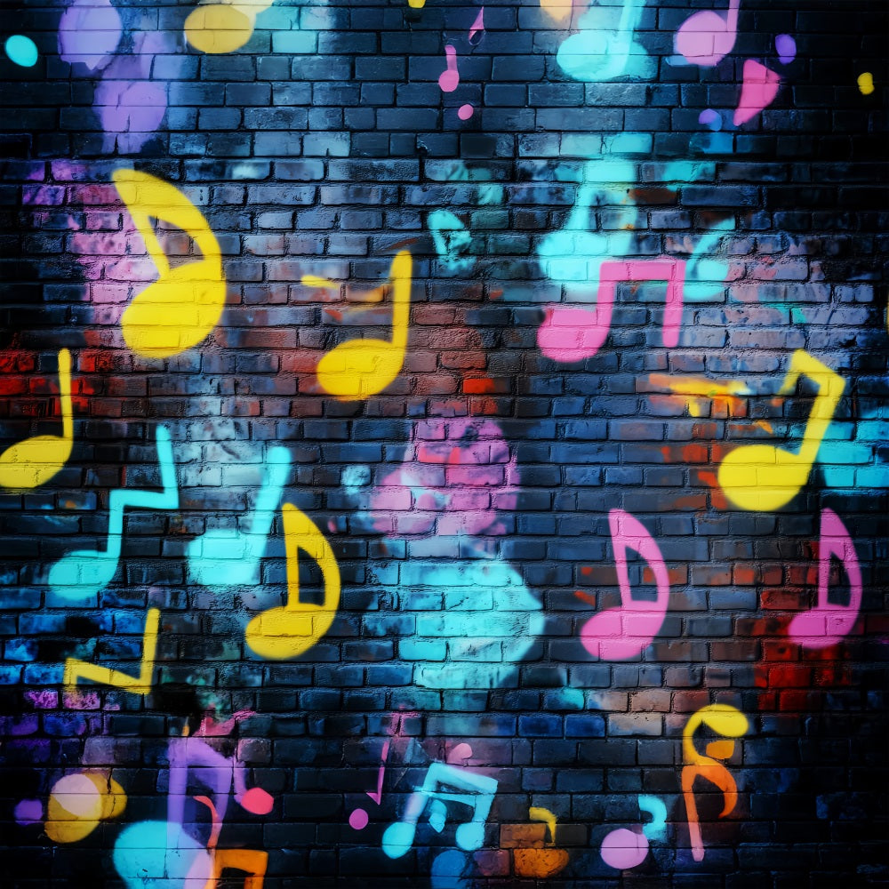 Toile de fond Photo Graffiti Mur Briques Vibrant Notes Musicales LXX58-251