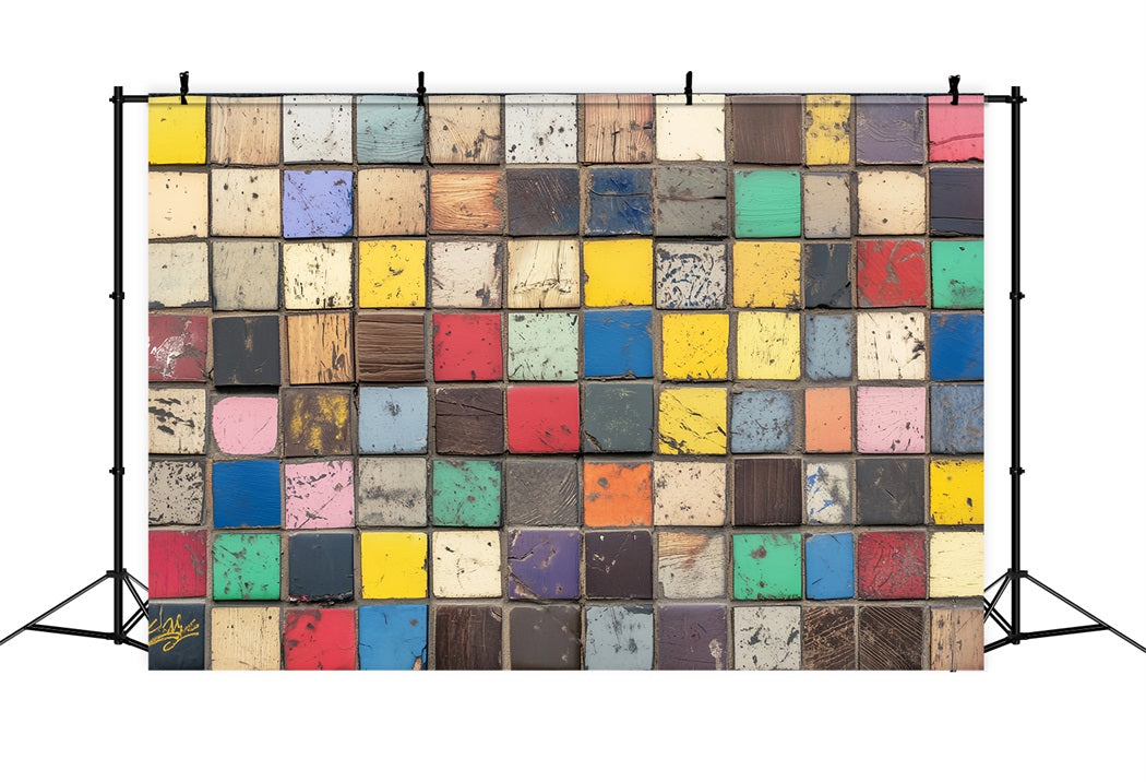 Toile de fond Graffiti Mur Vintage Carrés Blocs Colorés LXX58-253