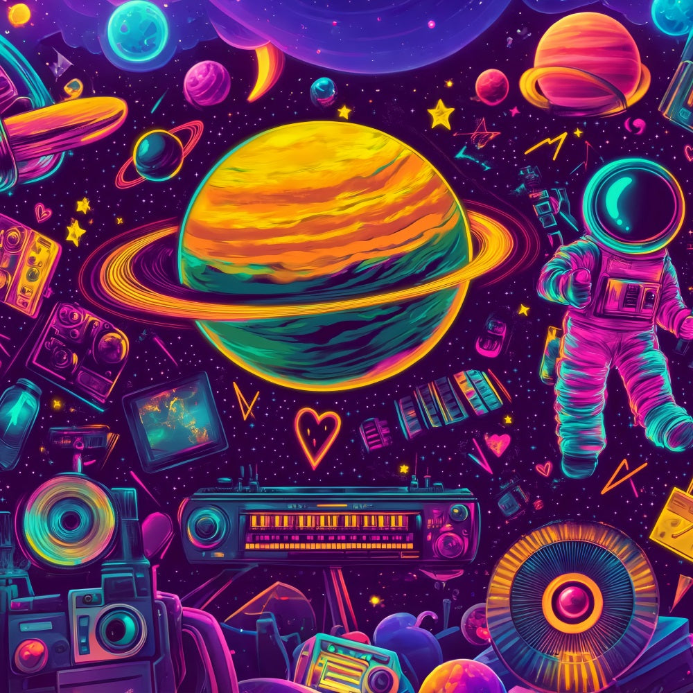 Toile de fond Graffiti Mur Saturne Néon Éléments Spatiaux LXX58-254