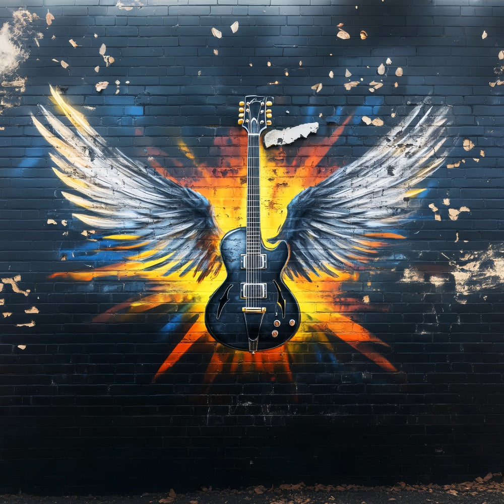 Toile de fond Graffiti Mur Guitare Électrique Ailes d’Ange LXX58-256