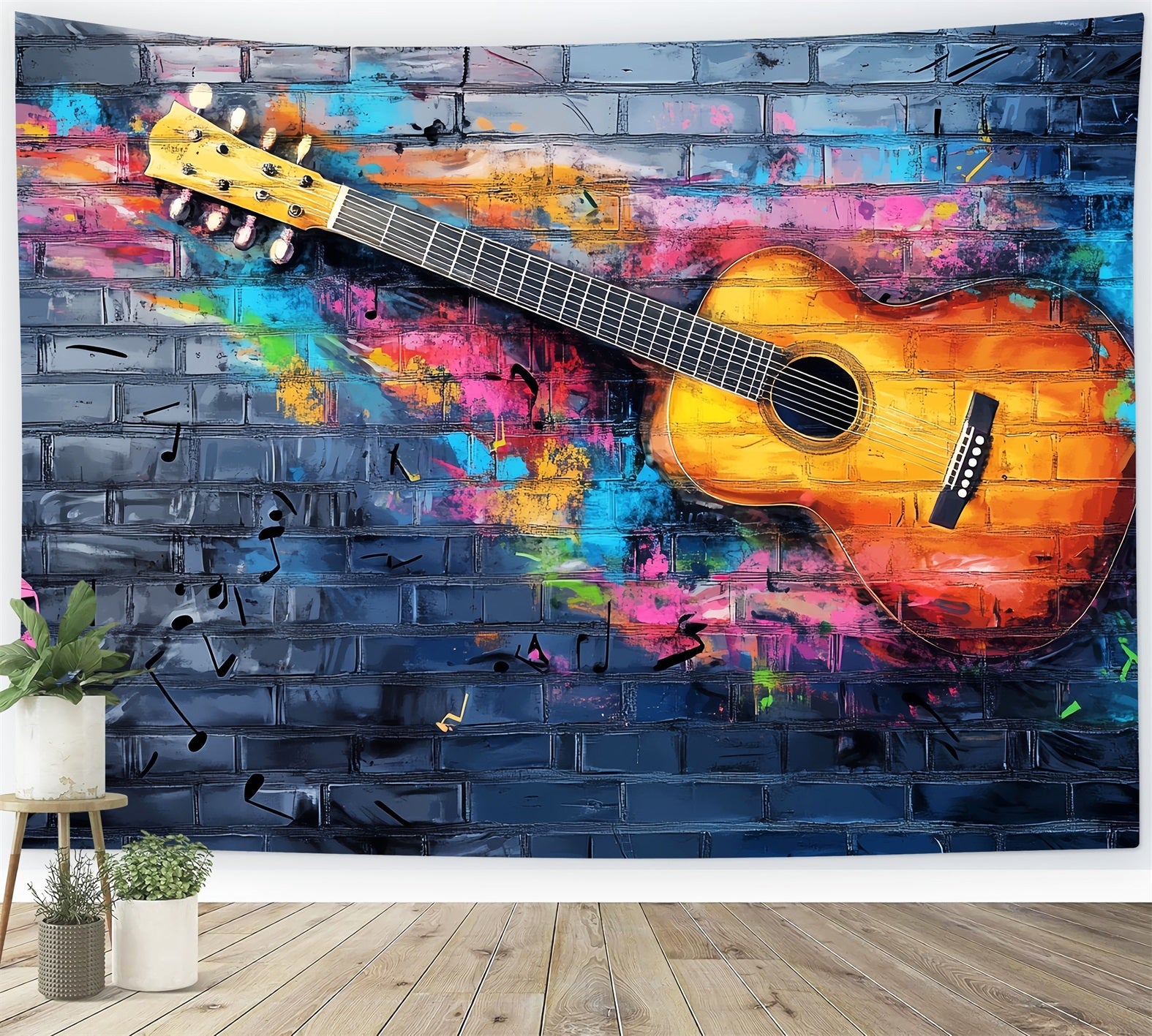 Fond Photo Graffiti Mur Guitare Acoustique Colorée Éclaboussures LXX58-257