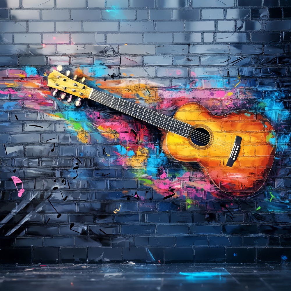 Fond Photo Graffiti Mur Guitare Acoustique Colorée Éclaboussures LXX58-257