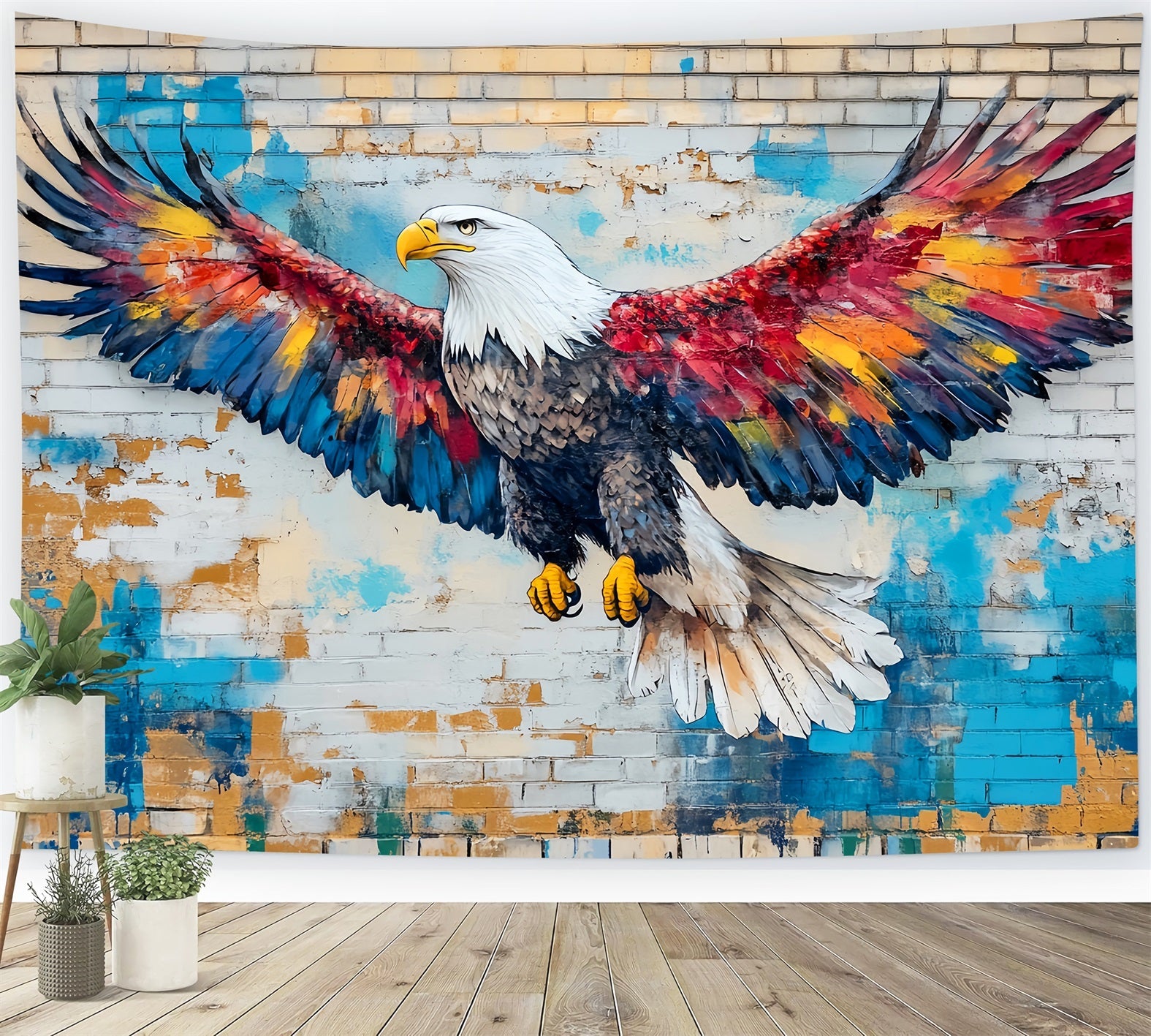 Toile de fond Graffiti Mur Aigle Volant Plumes Peintes LXX58-258