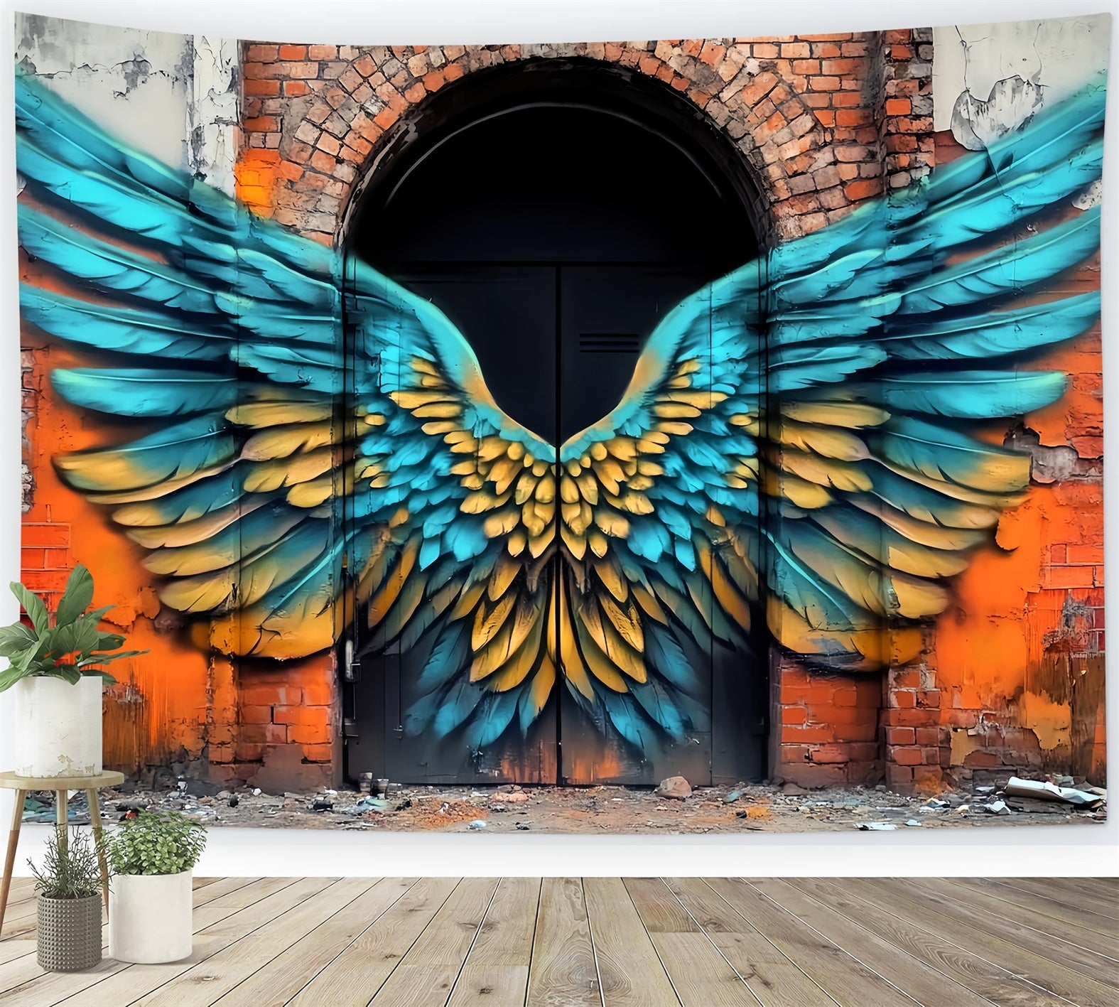 Fond Photo Graffiti Mur Ailes d’Ange Jaunes Bleues LXX58-260