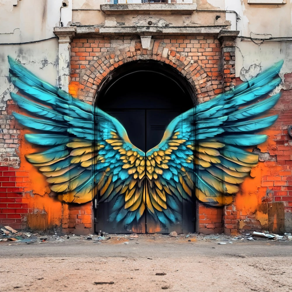 Fond Photo Graffiti Mur Ailes d’Ange Jaunes Bleues LXX58-260