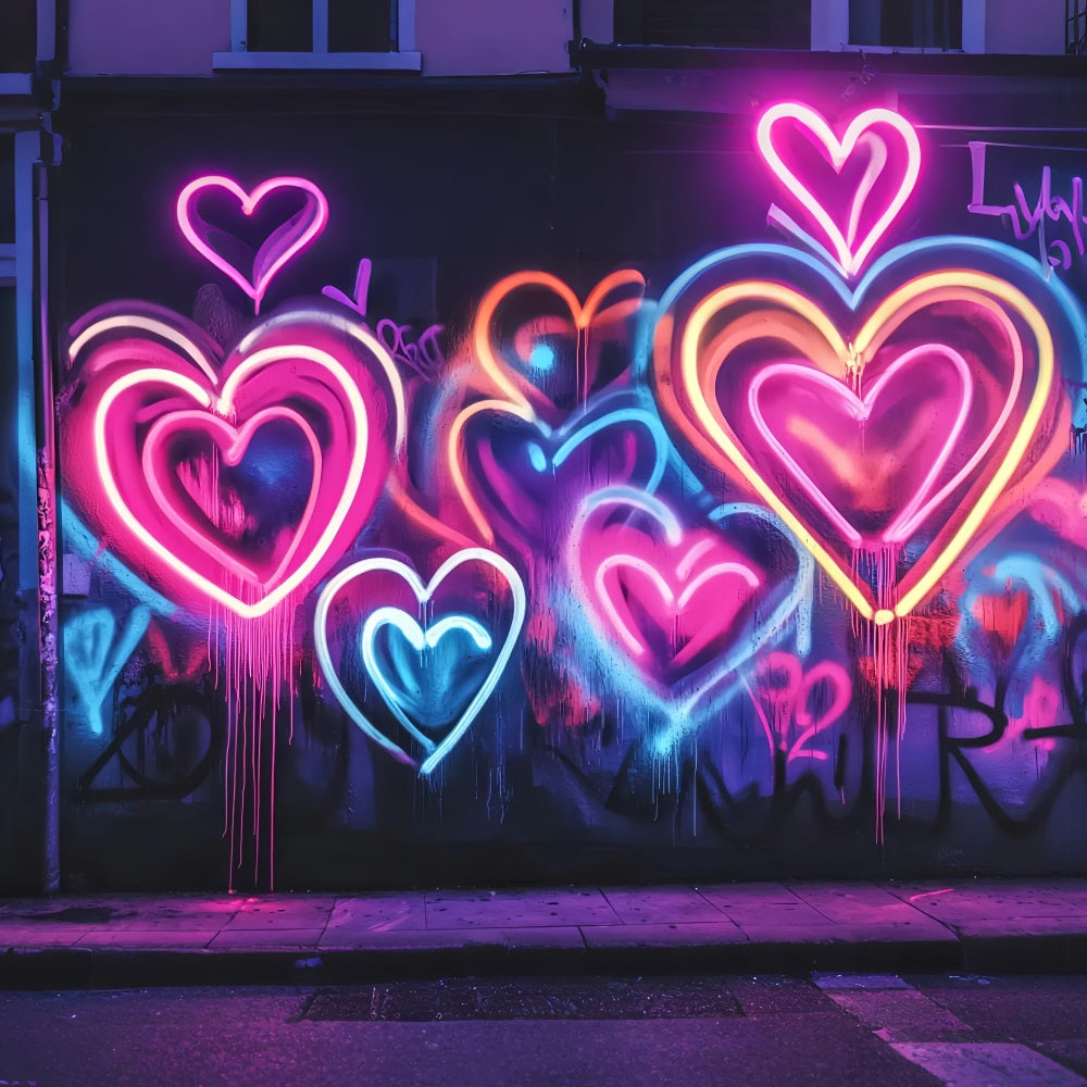 Fond Photo Graffiti Mur Formes Cœurs Néon Lumineux LXX58-262