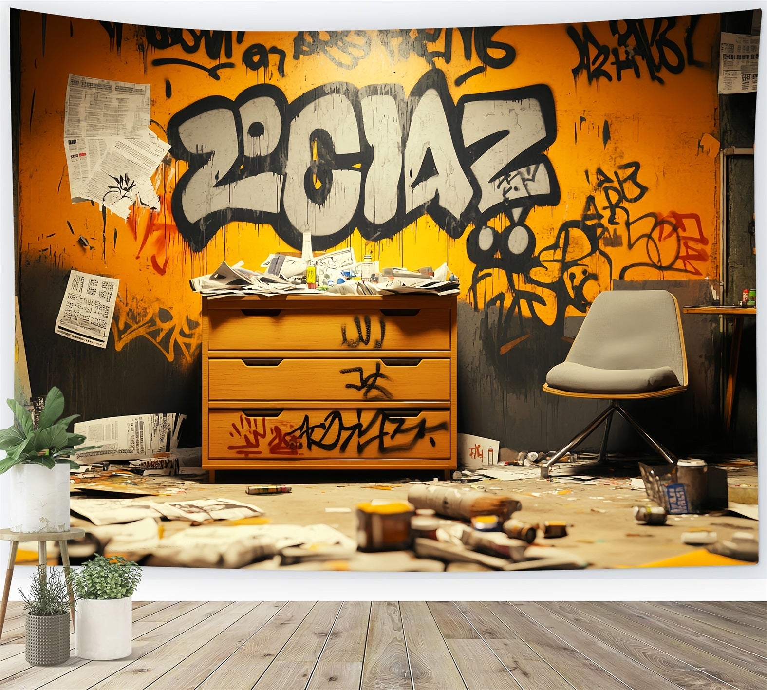 Toile de fond Photo Graffiti Mur Lettres Noires Oranges LXX58-263