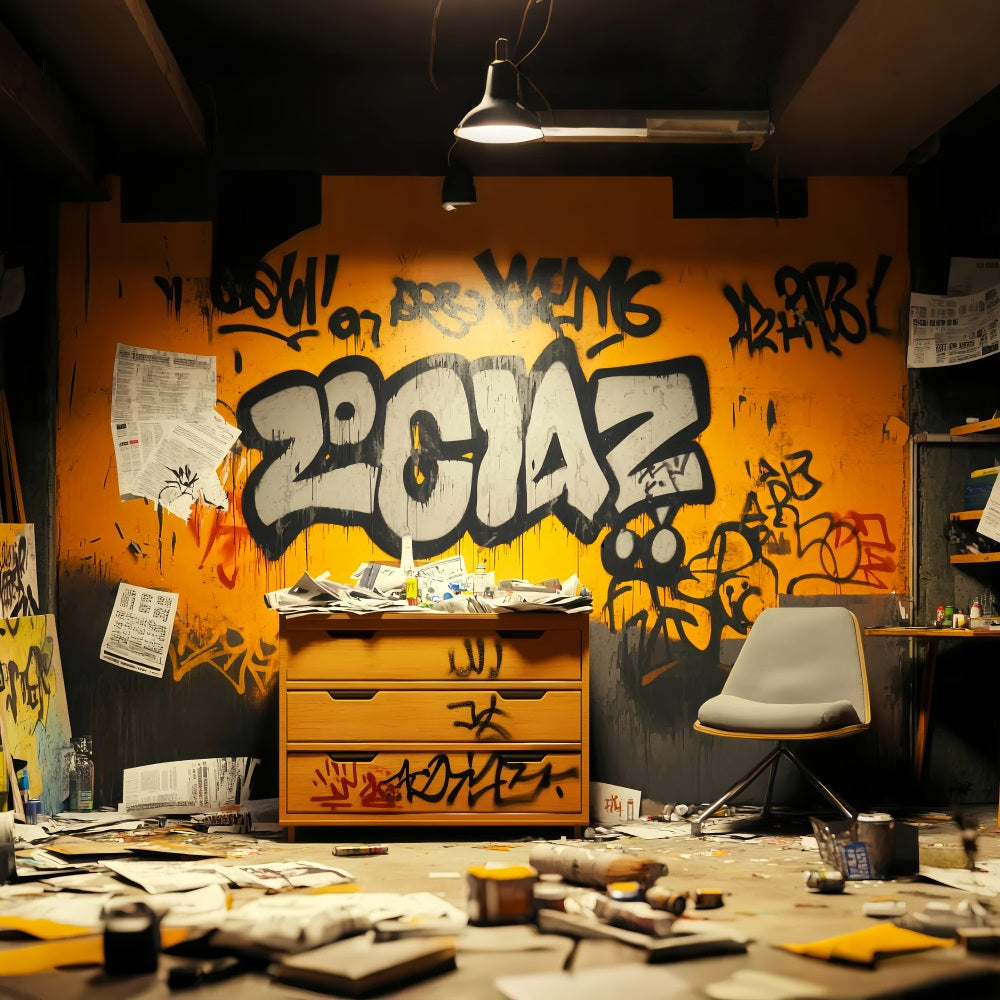 Toile de fond Photo Graffiti Mur Lettres Noires Oranges LXX58-263