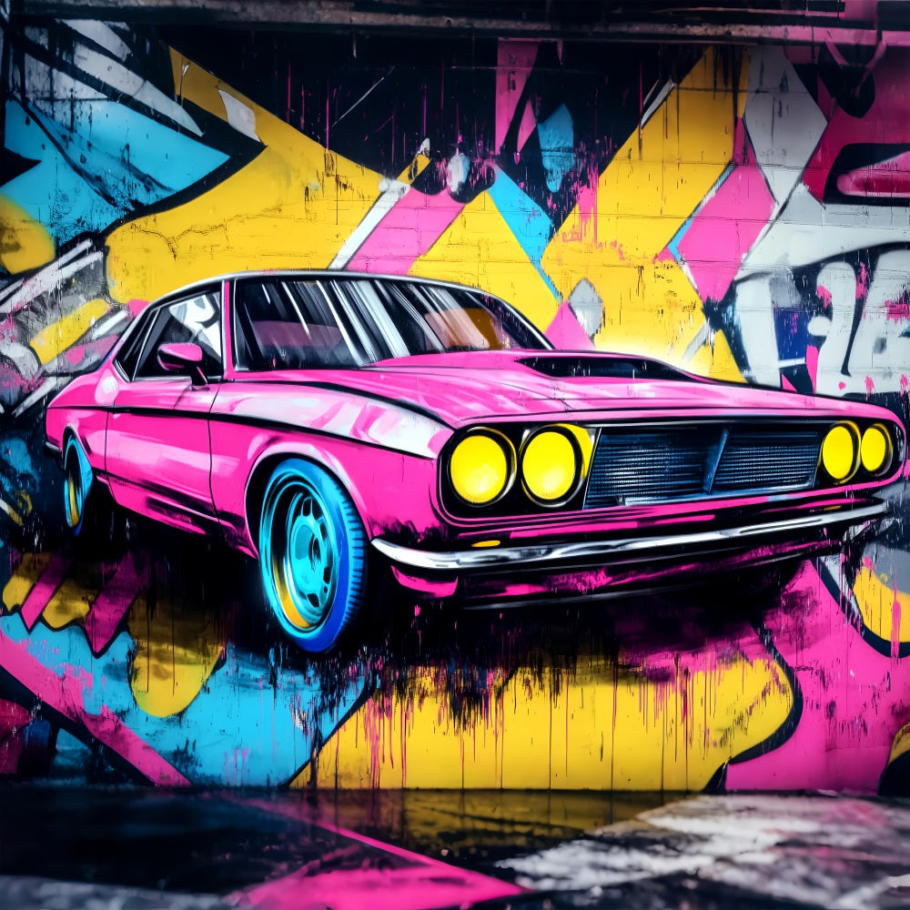 Fond Photo Graffiti Mur Voiture Muscle Rose Néon LXX58-265