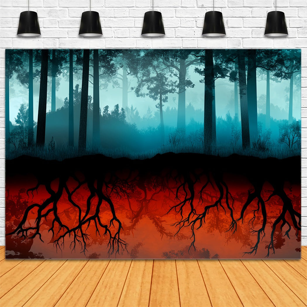 Toile de fond Forêt Hantée Racines Enflammées Bois Sombre Effrayant LXX58-269