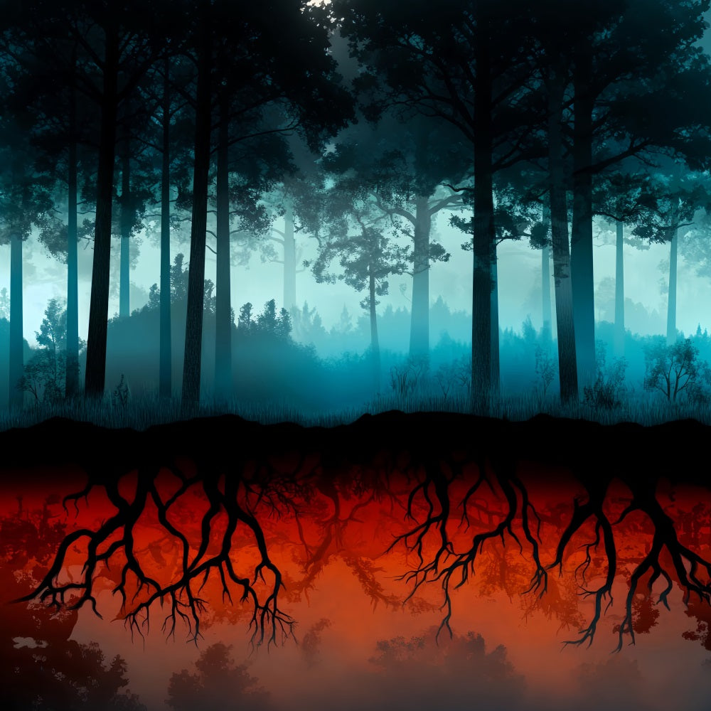 Toile de fond Forêt Hantée Racines Enflammées Bois Sombre Effrayant LXX58-269